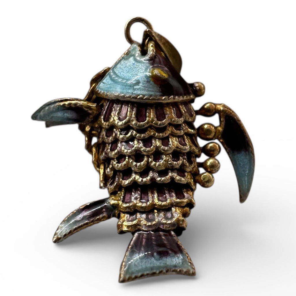 925 Sterling Silver Vermeil Articulating Enamel Fish Charm Pendant