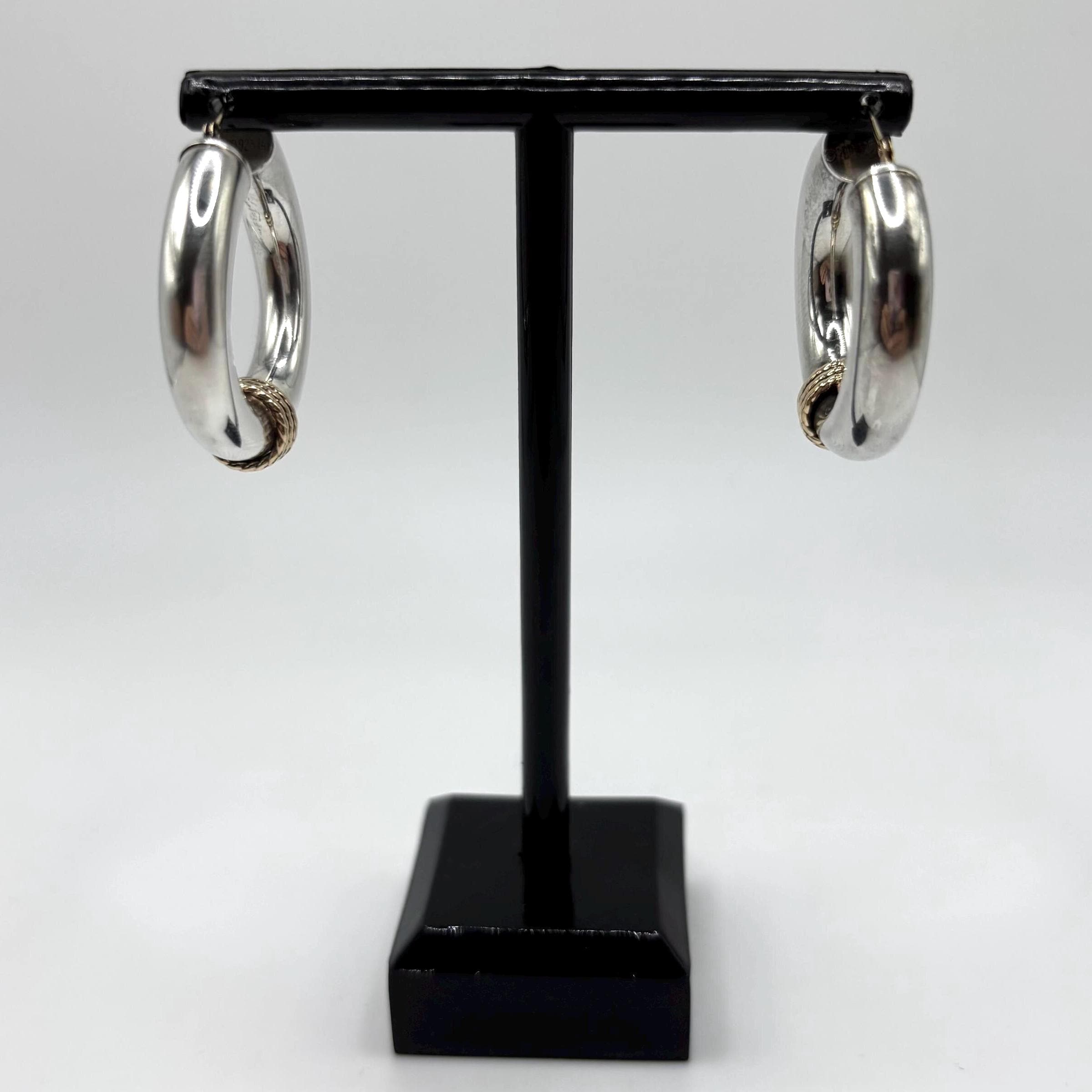 925 Sterling Silver With 14K Gold Accent Vintage Hoop Earrings