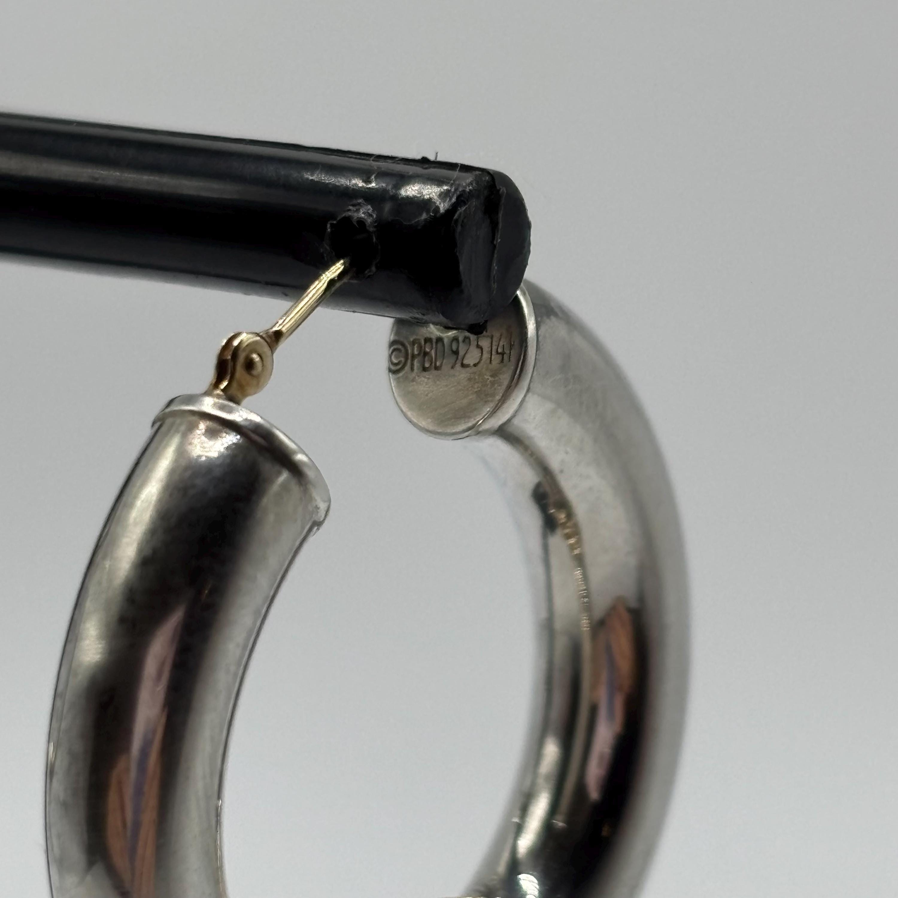 925 Sterling Silver With 14K Gold Accent Vintage Hoop Earrings