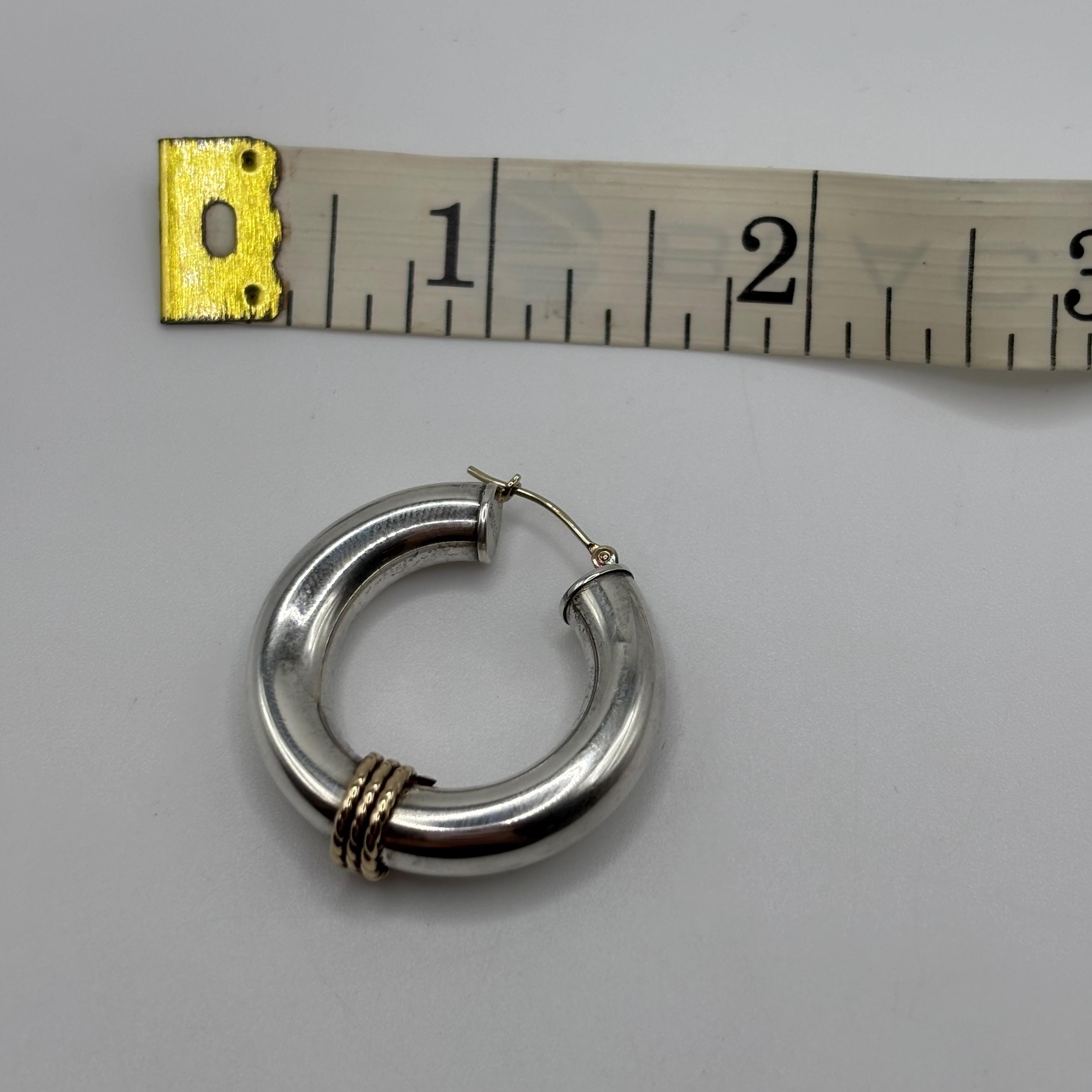 925 Sterling Silver With 14K Gold Accent Vintage Hoop Earrings