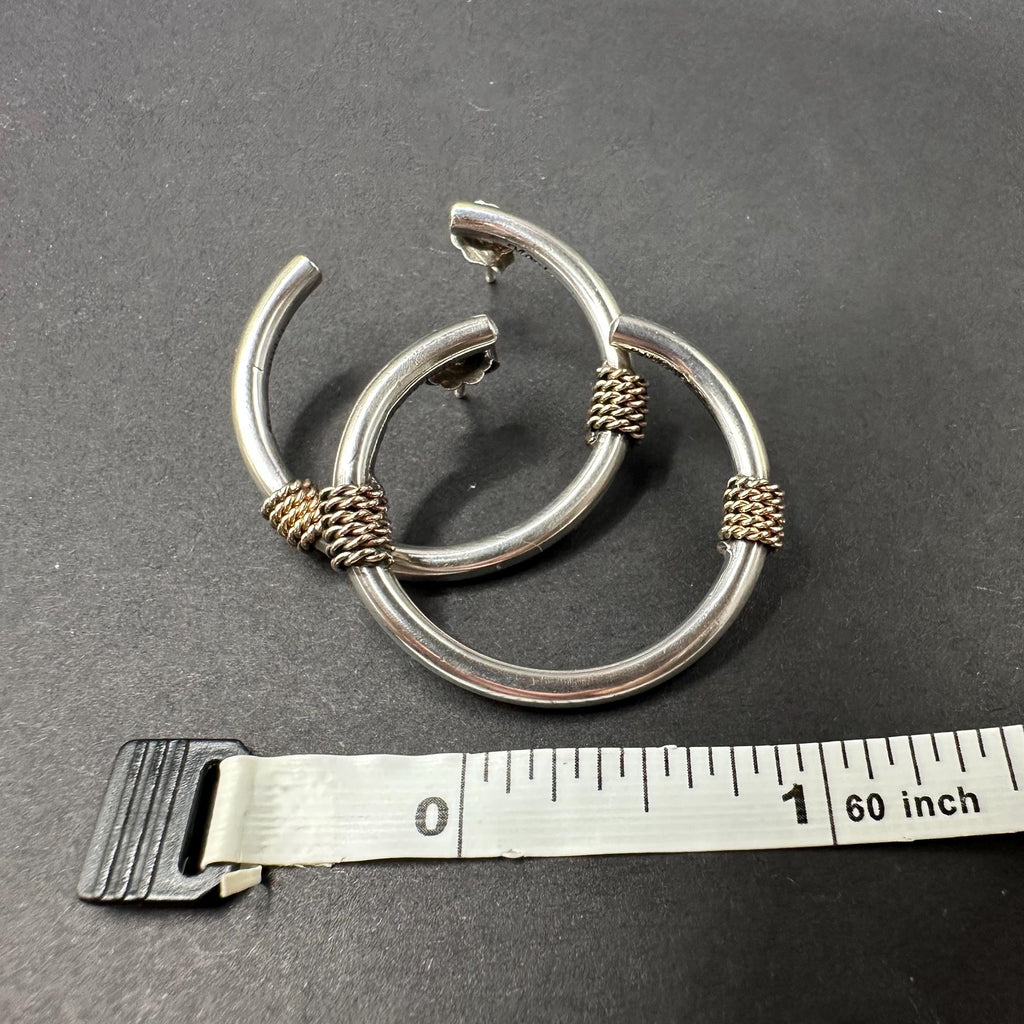 925 Sterling Silver and 14k Gold Accents Hoop Earrings