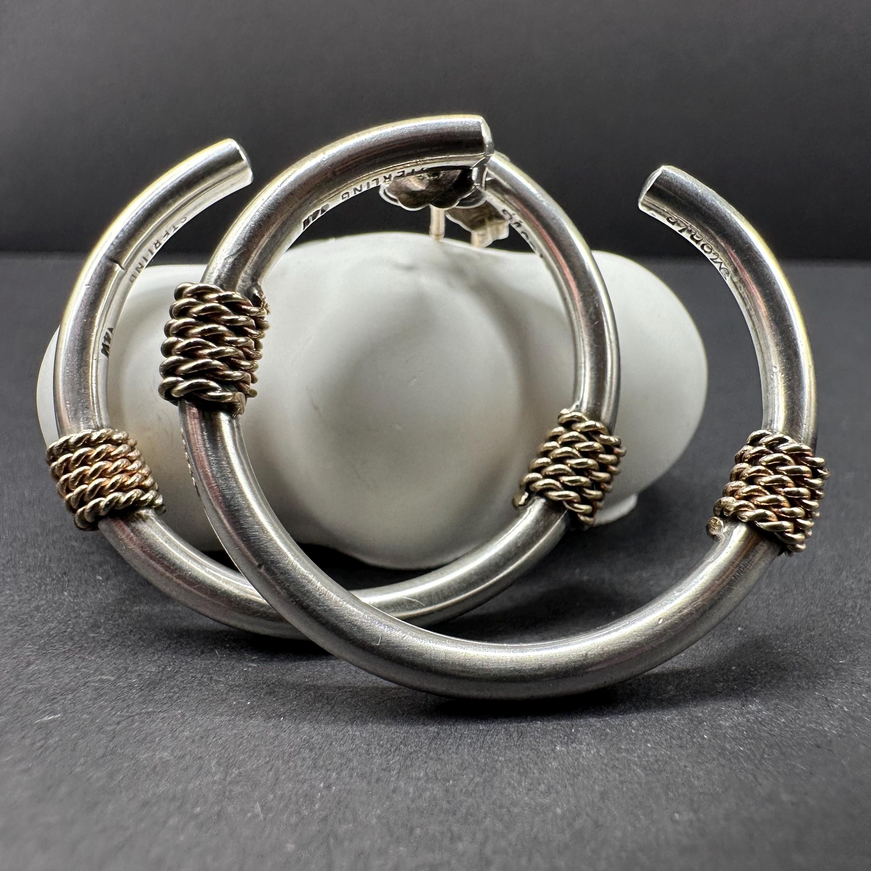 925 Sterling Silver and 14k Gold Accents Hoop Earrings