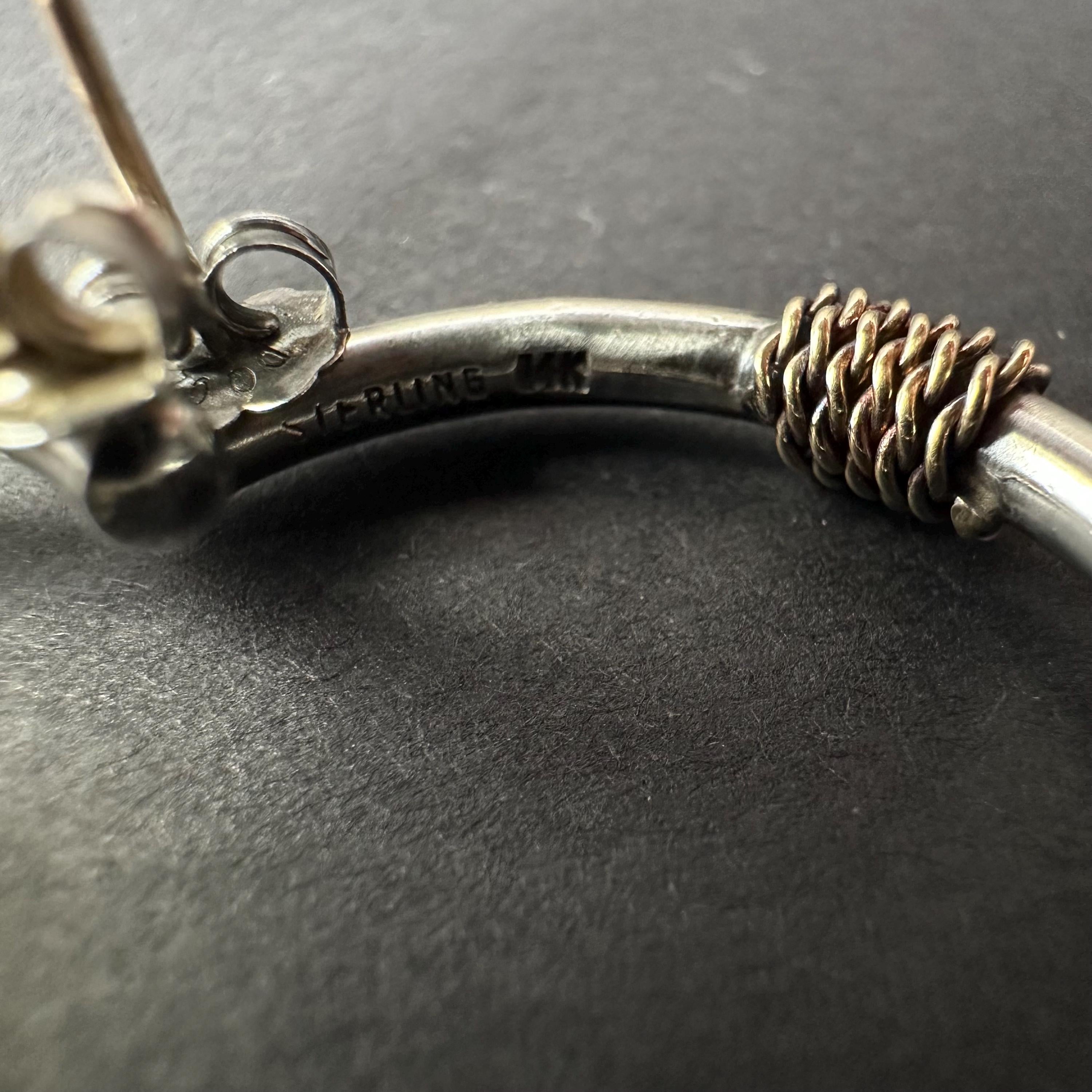 925 Sterling Silver and 14k Gold Accents Hoop Earrings