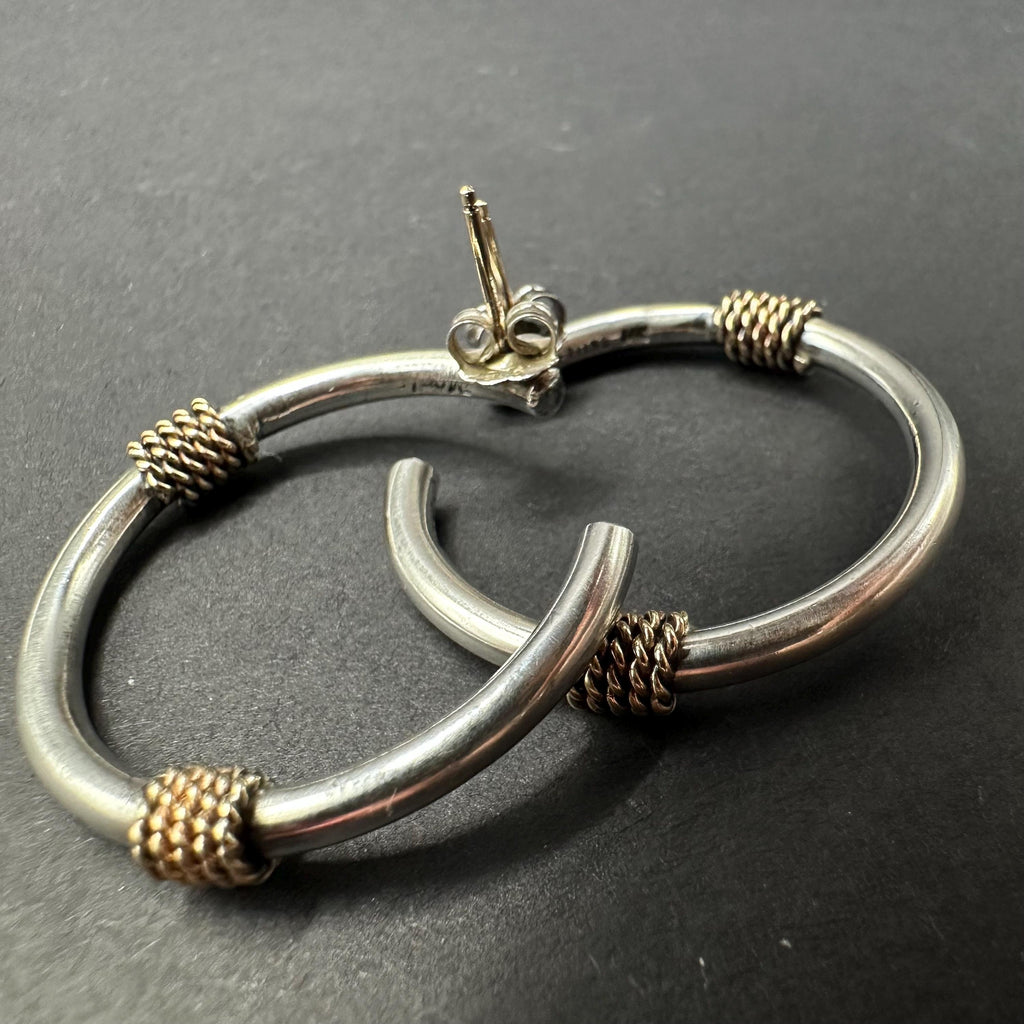 925 Sterling Silver and 14k Gold Accents Hoop Earrings
