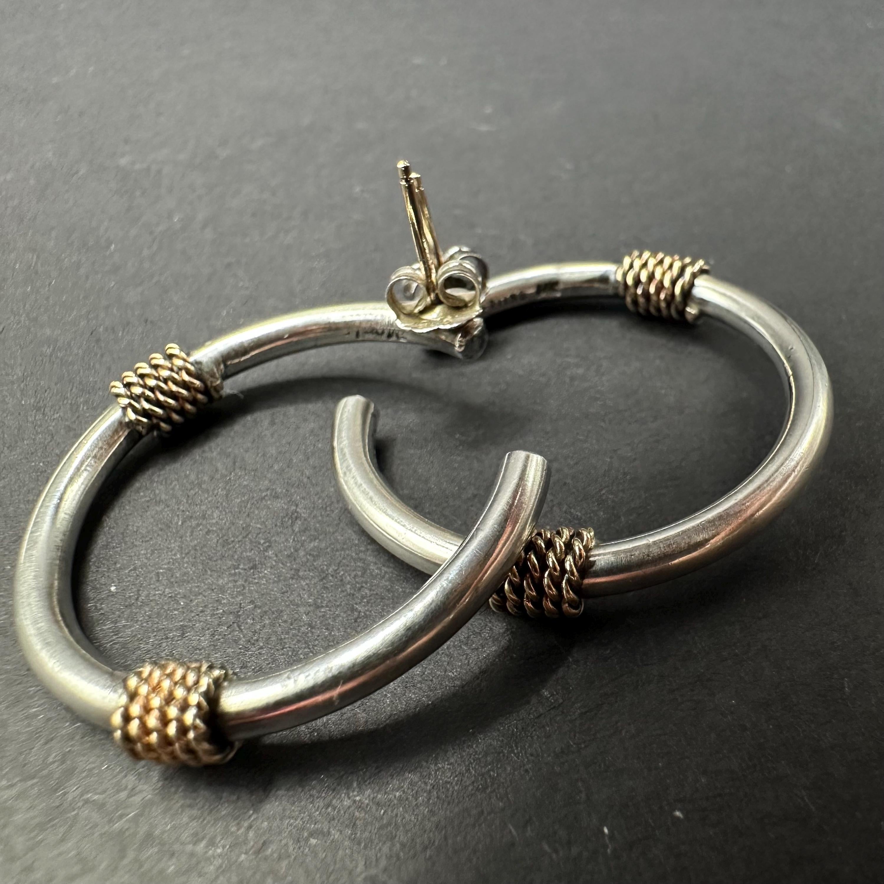 925 Sterling Silver and 14k Gold Accents Hoop Earrings