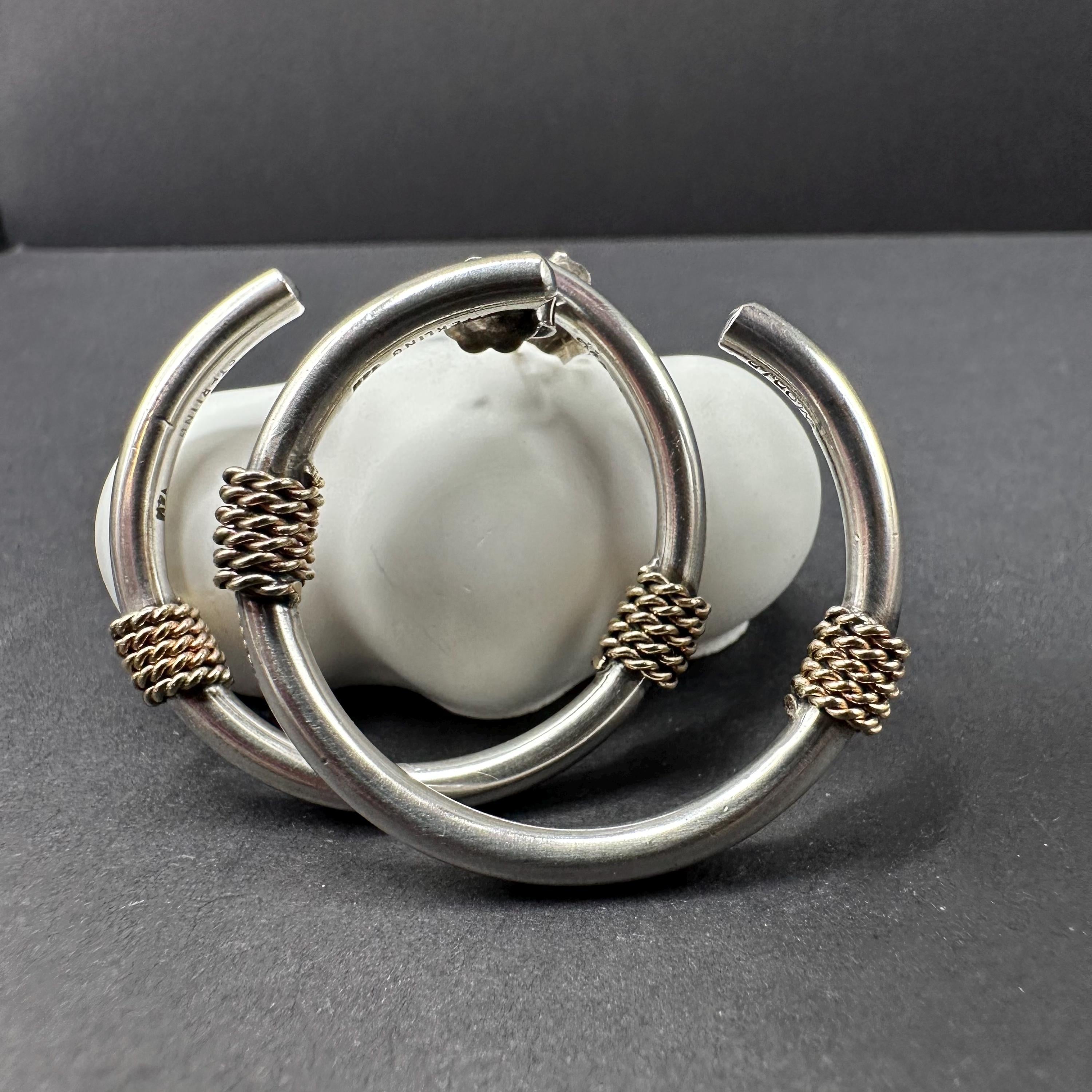 925 Sterling Silver and 14k Gold Accents Hoop Earrings