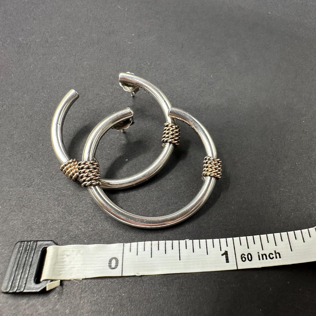 925 Sterling Silver and 14k Gold Accents Hoop Earrings