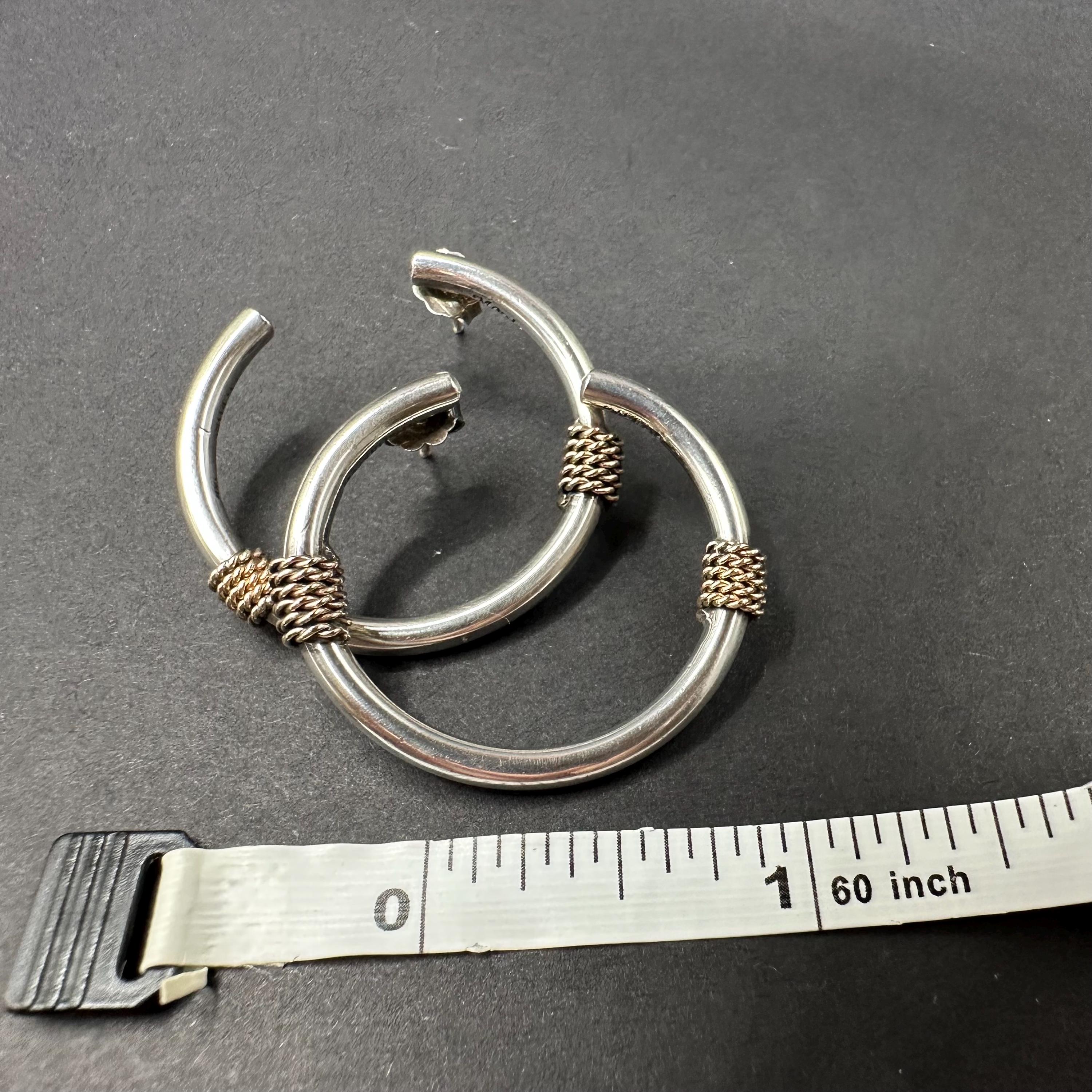 925 Sterling Silver and 14k Gold Accents Hoop Earrings