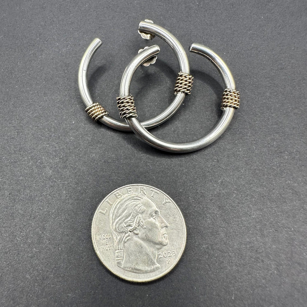 925 Sterling Silver and 14k Gold Accents Hoop Earrings