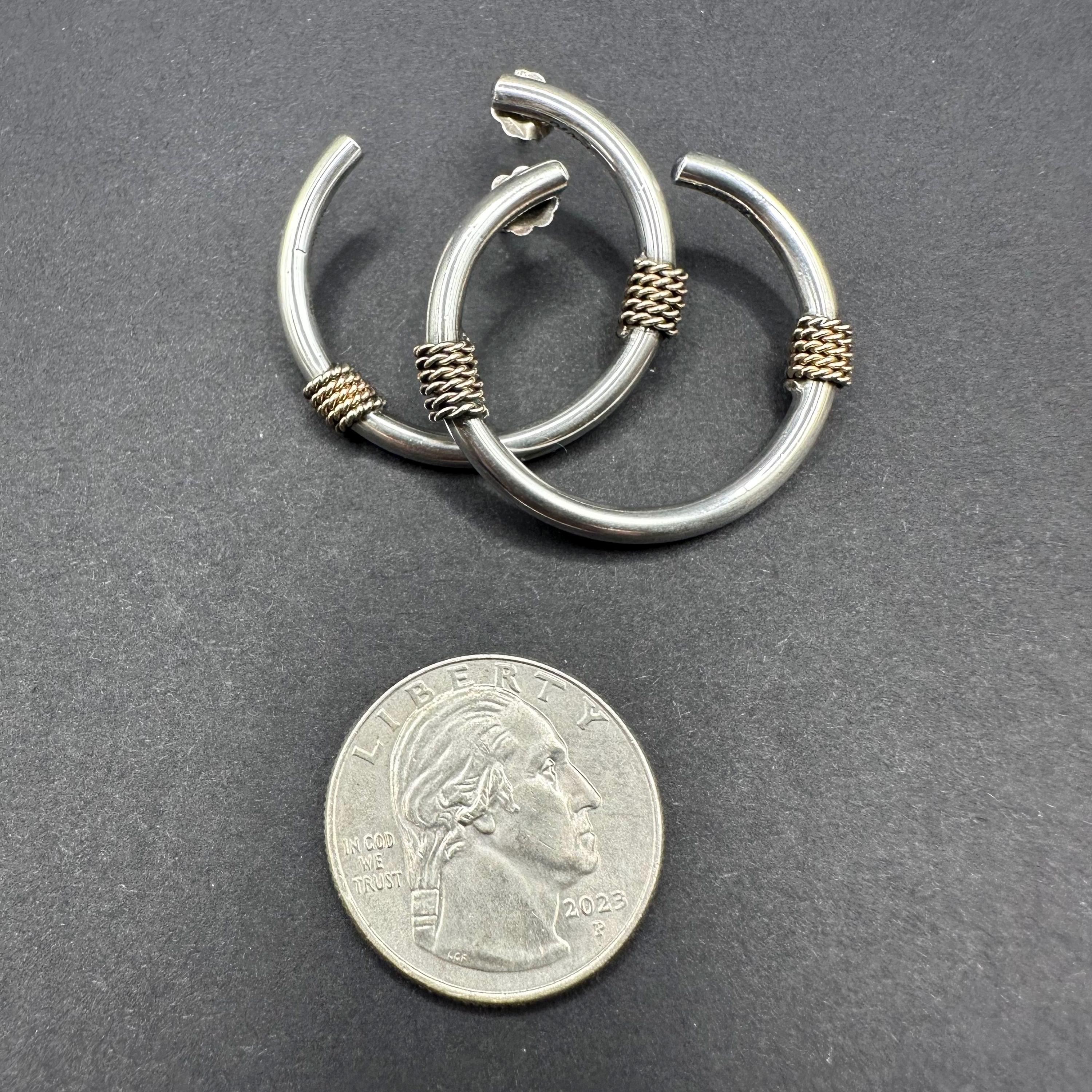 925 Sterling Silver and 14k Gold Accents Hoop Earrings