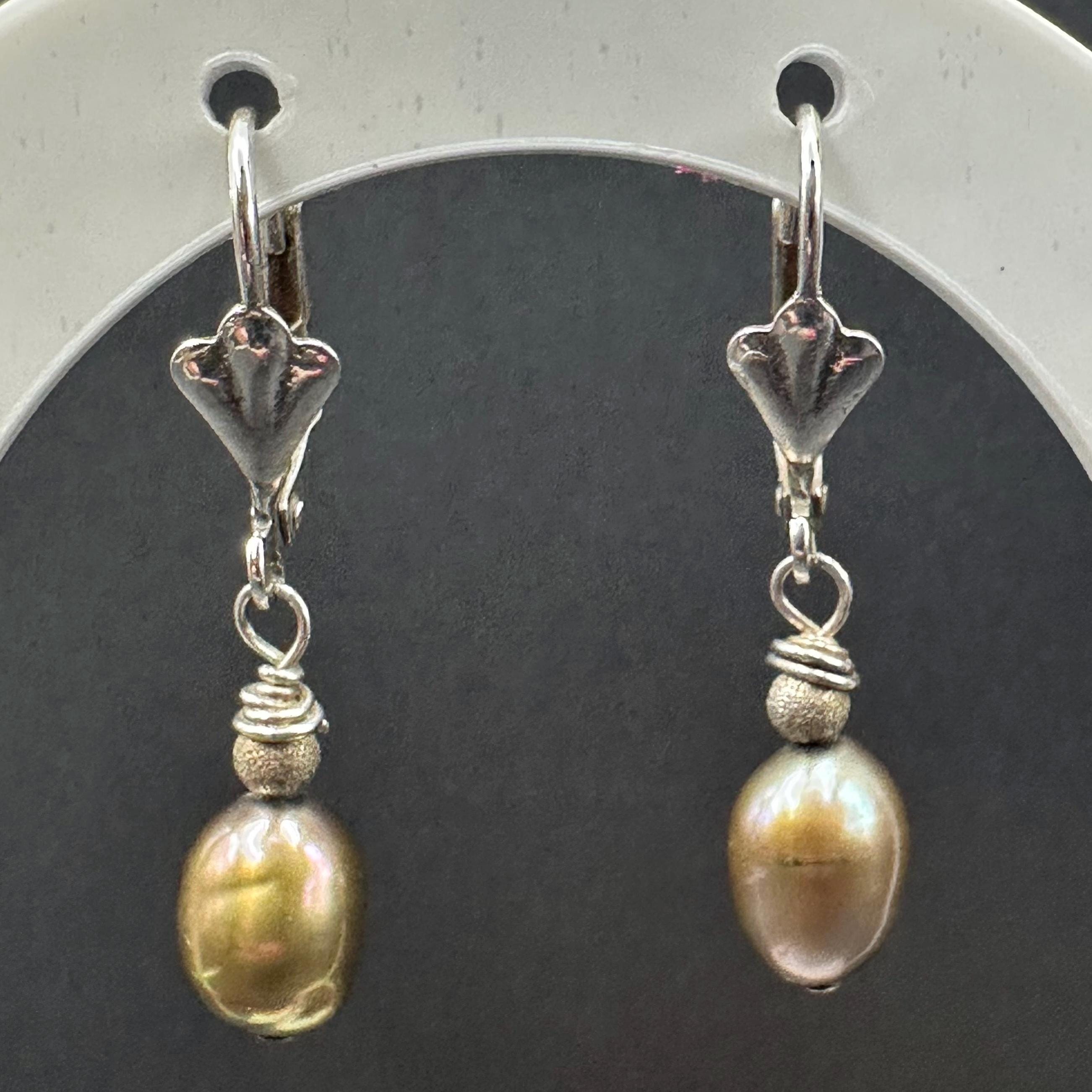 925 Sterling Silver and Black Pearl Drop Hoop Earrings