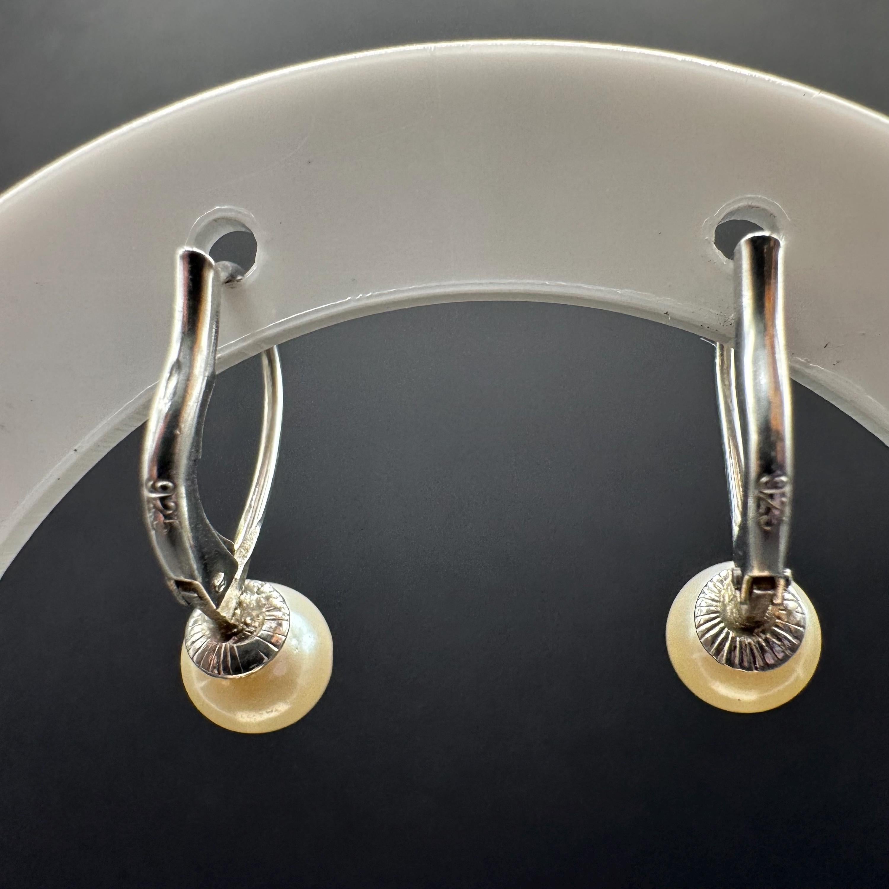 925 Sterling Silver and Pearl Dangle Drop Earrings