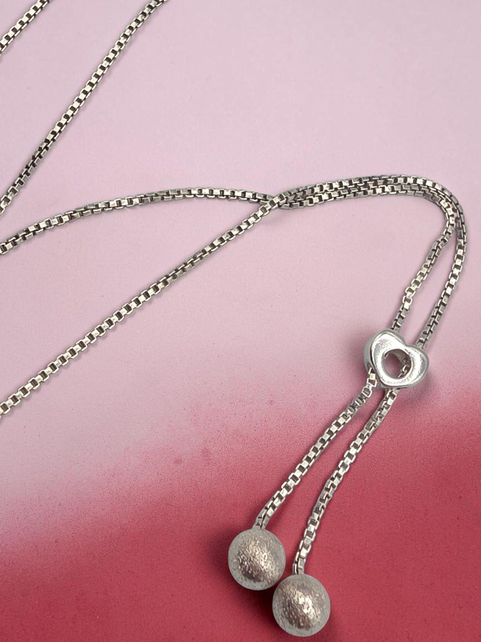925 sterling silver Italian made heart lariat Y necklace with box chain and stardust ball drops in 16 inch