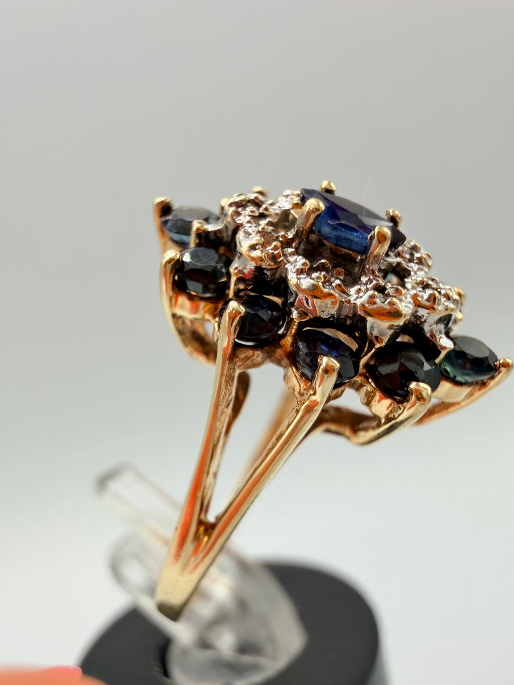 JED Solid 10K Yellow Gold Ring with Blue Sapphires & Diamonds – Size 6.5