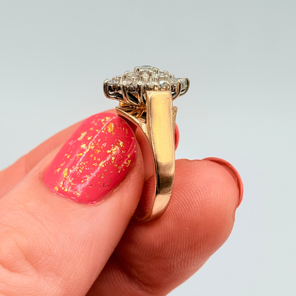 Magic Glo Solid 14KP Yellow Gold Ring with Diamond Cluster – Size 5.25