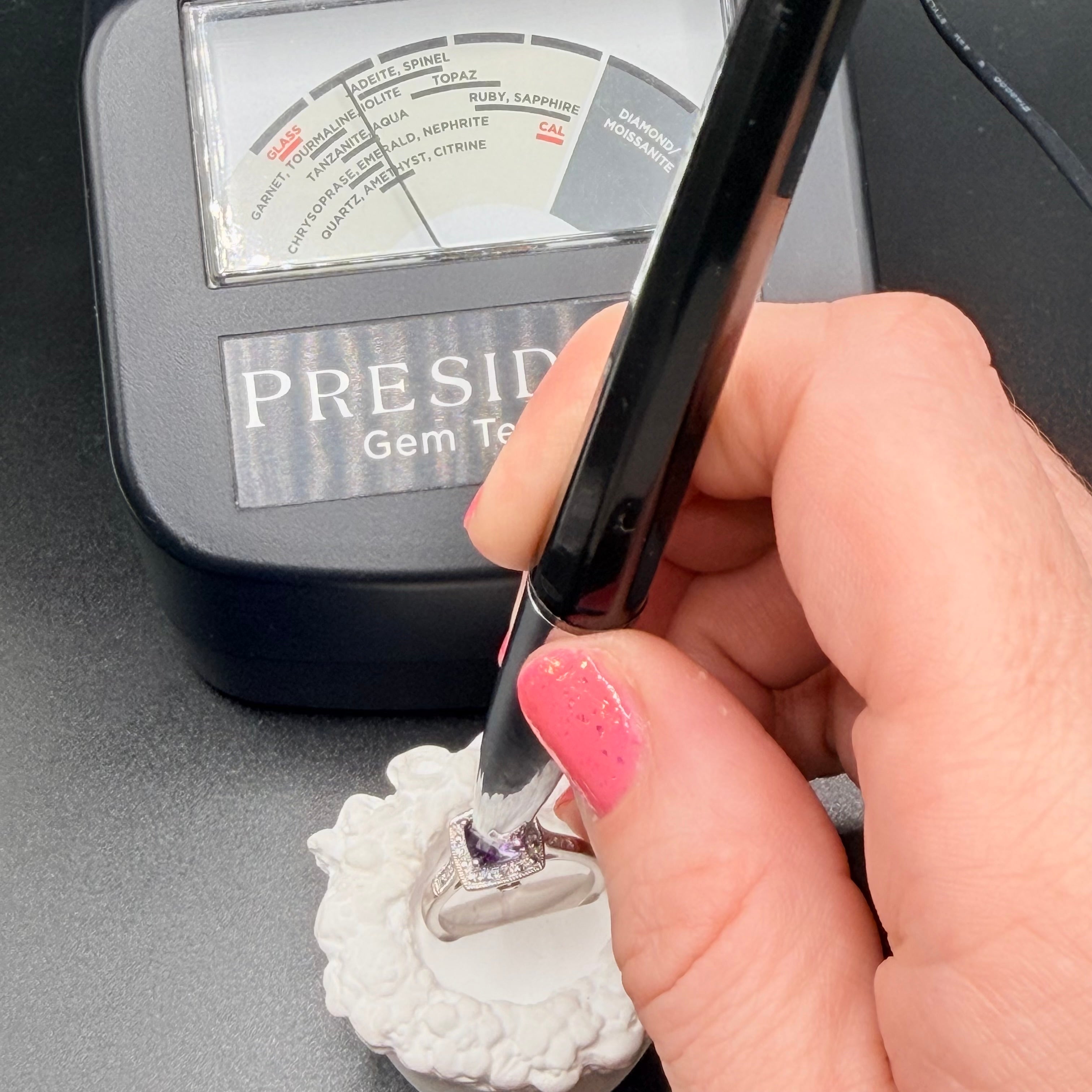 Solid 10K White Gold Ring with Cushion Cut Amethyst Ring Size 7