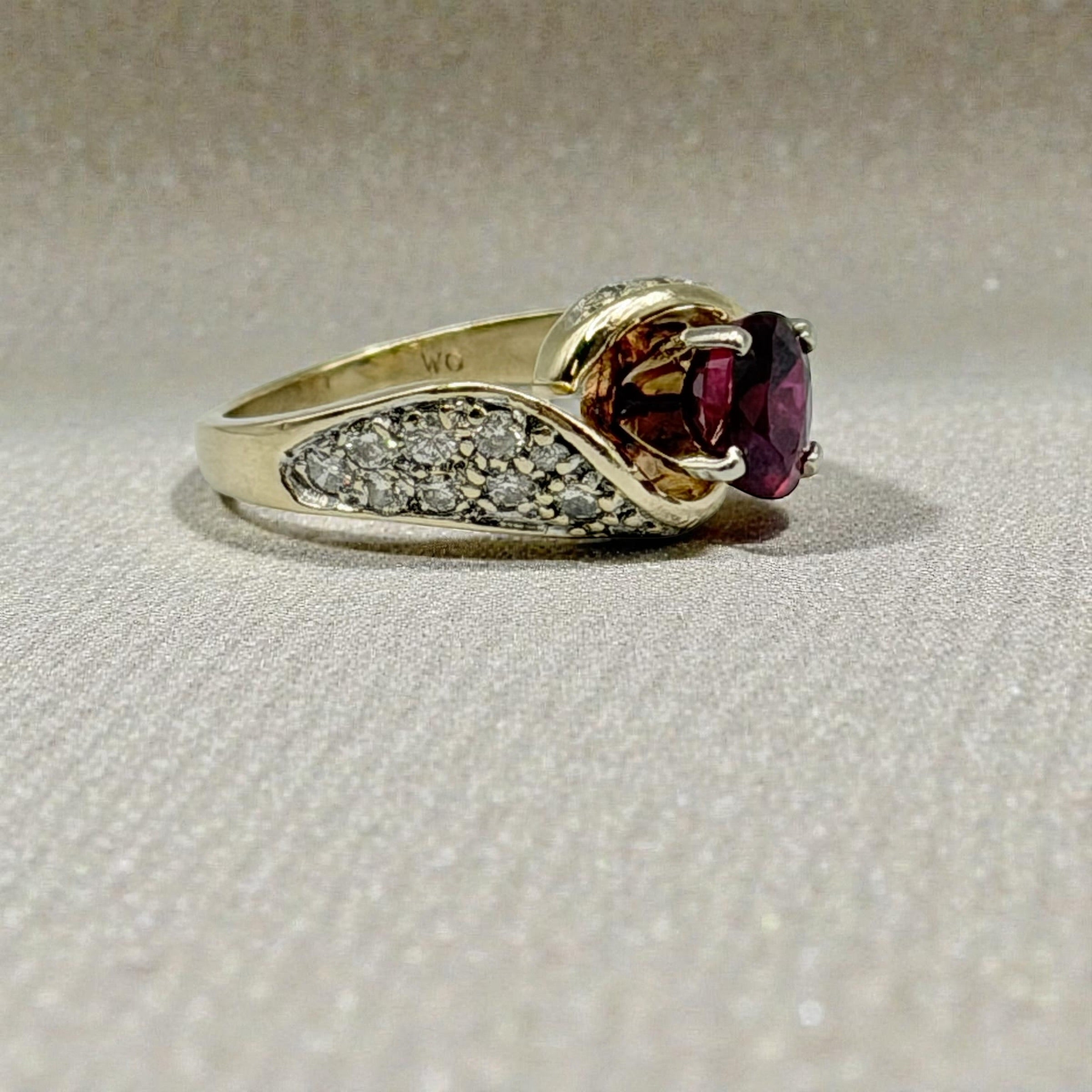 Solid 14K Yellow Gold Ruby Ring with 24 Diamond Accents – Size 5.5