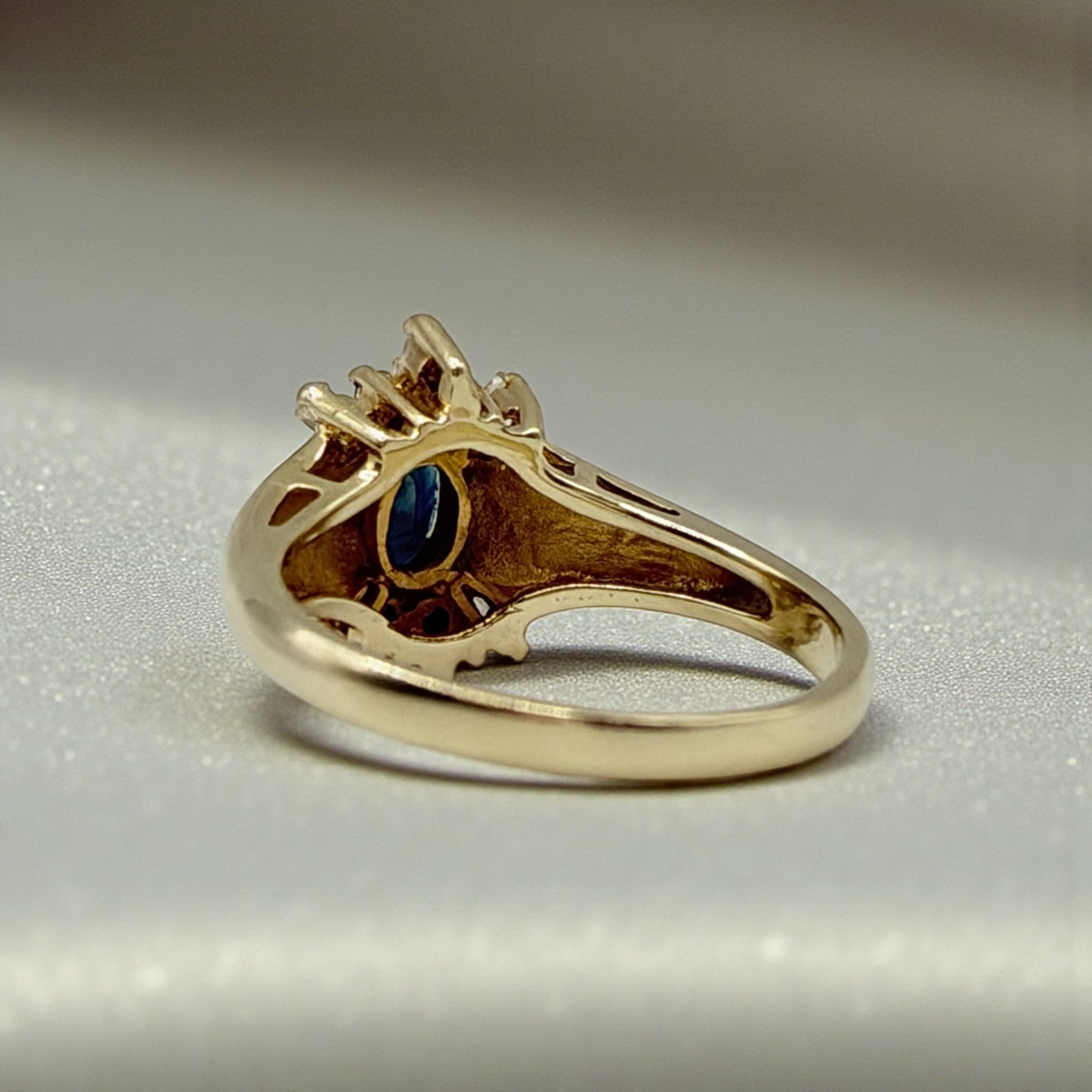 Solid 14K Yellow Gold Ring with Blue Sapphire and Diamond Accents – Size 6.5