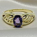 Solid 14K Yellow Gold Ring with Oval Amethyst - Size 6.25