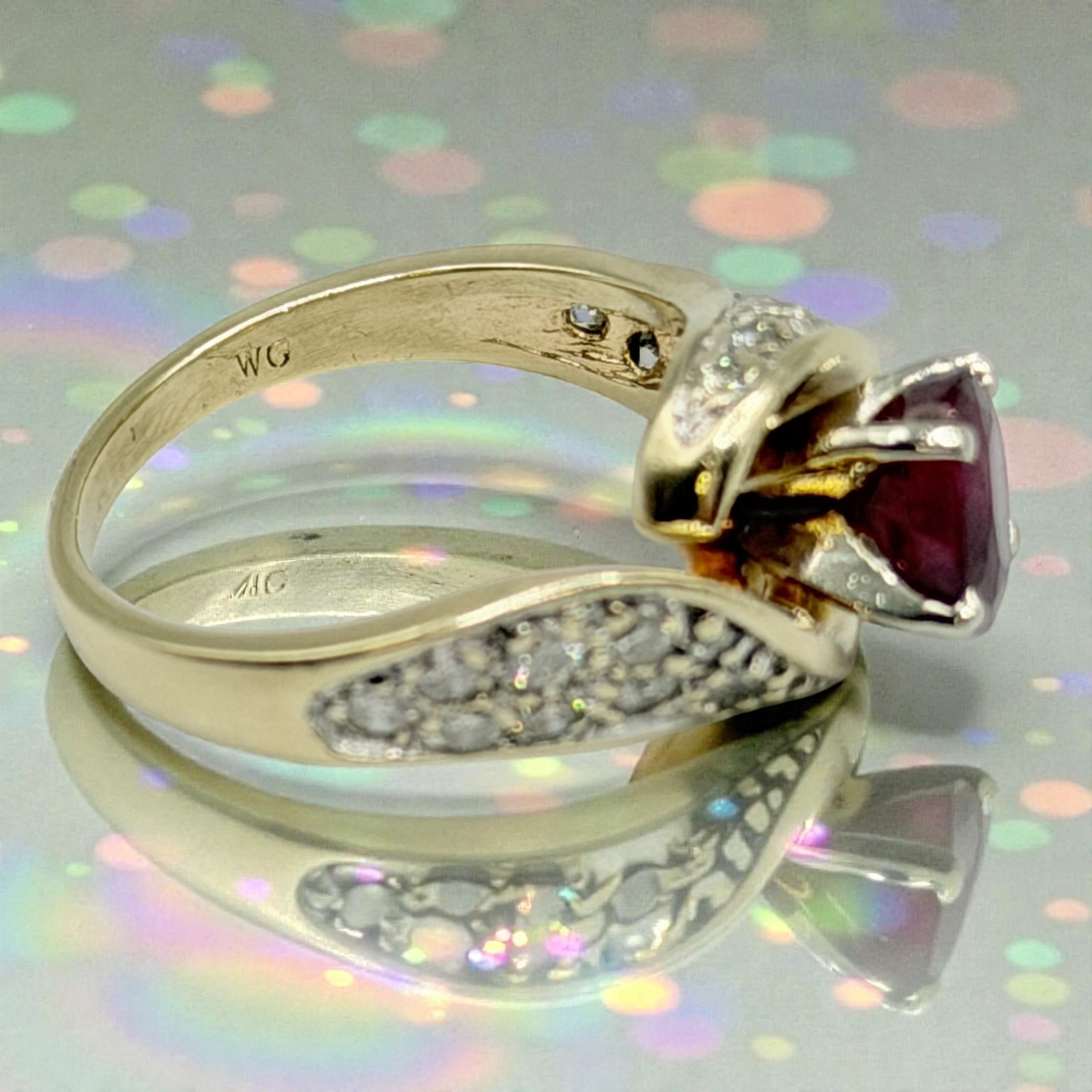 Solid 14K Yellow Gold Ruby Ring with 24 Diamond Accents – Size 5.5