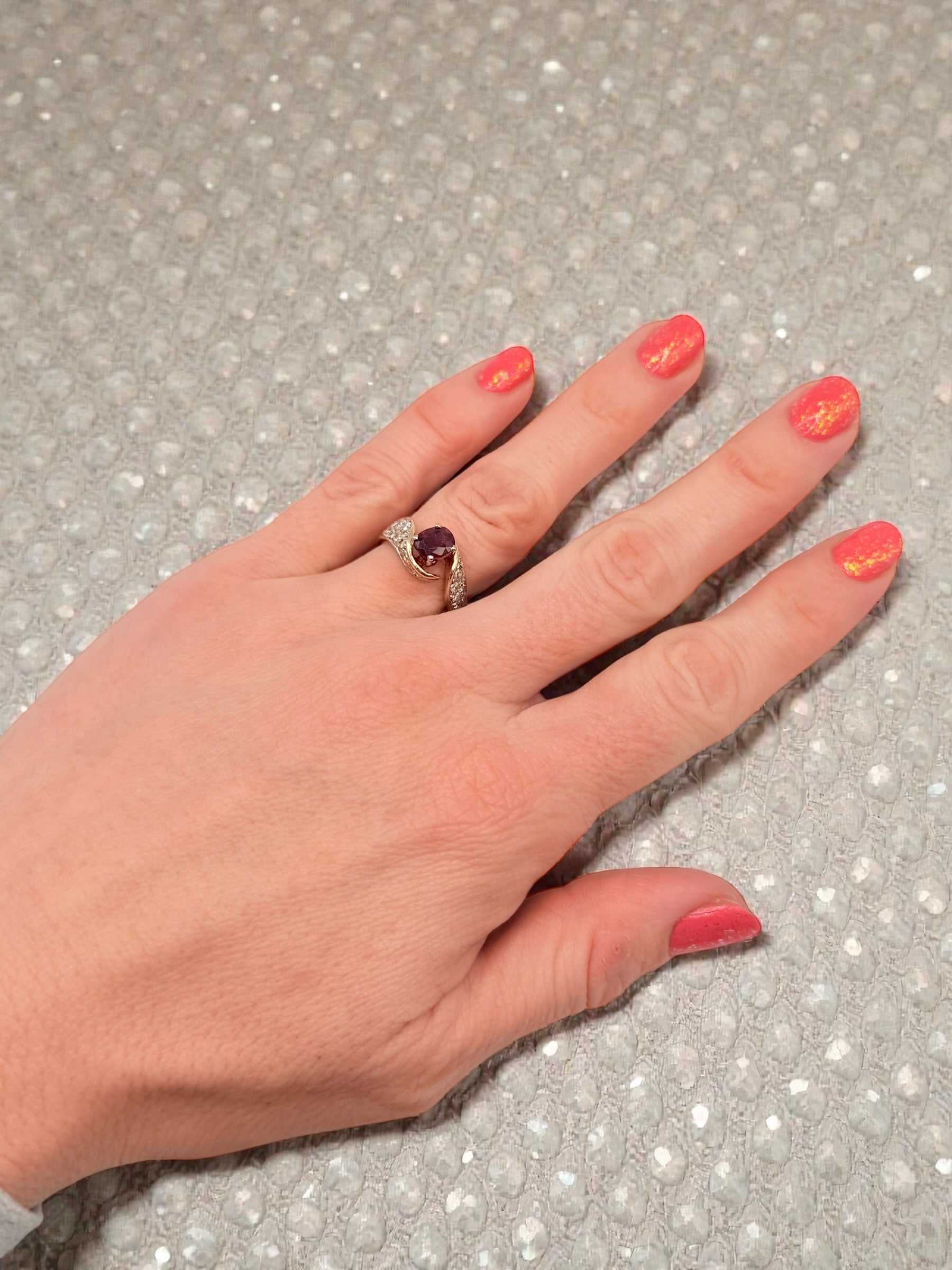 Solid 14K Yellow Gold Ruby Ring with 24 Diamond Accents – Size 5.5