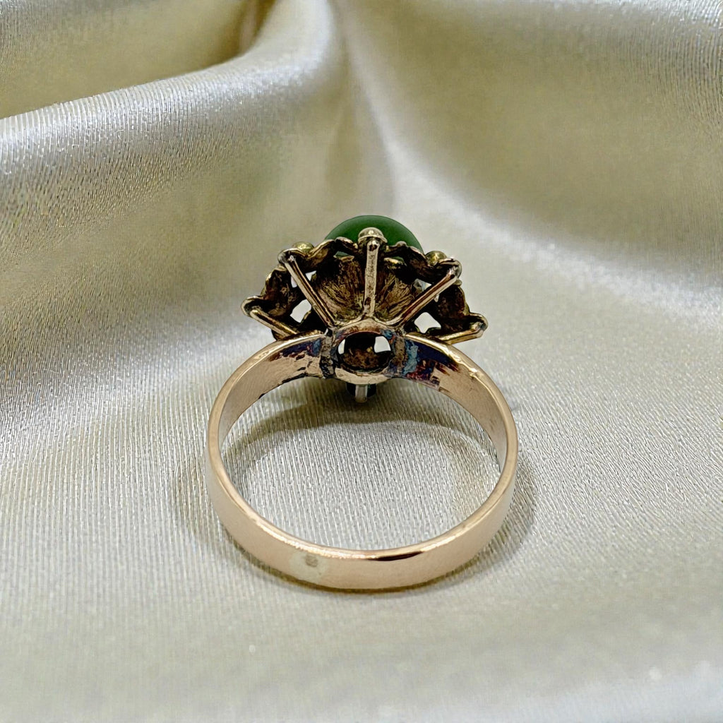 14K Solid Gold Jade Ring Size 5.75 Vintage Antique Heirloom Style