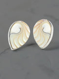 AKR 925 Sterling Silver Carved Shell Pear Teardrop Stud Earrings