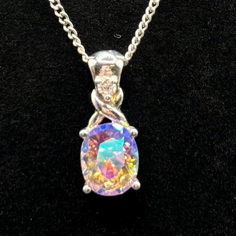 Avon 925 Sterling Silver Mystic Topaz Pendant Necklace - 18.5 Inch