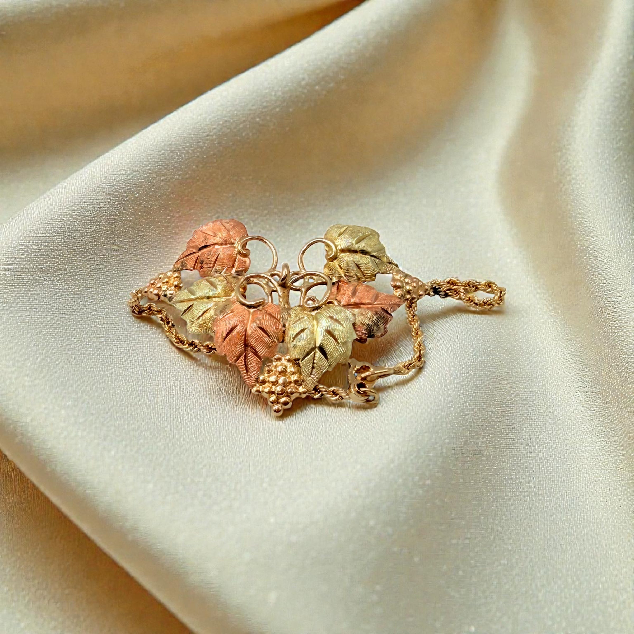 Black Hills Solid 12K Gold Bracelet with Multi-Color Leaves 5.25 Inches