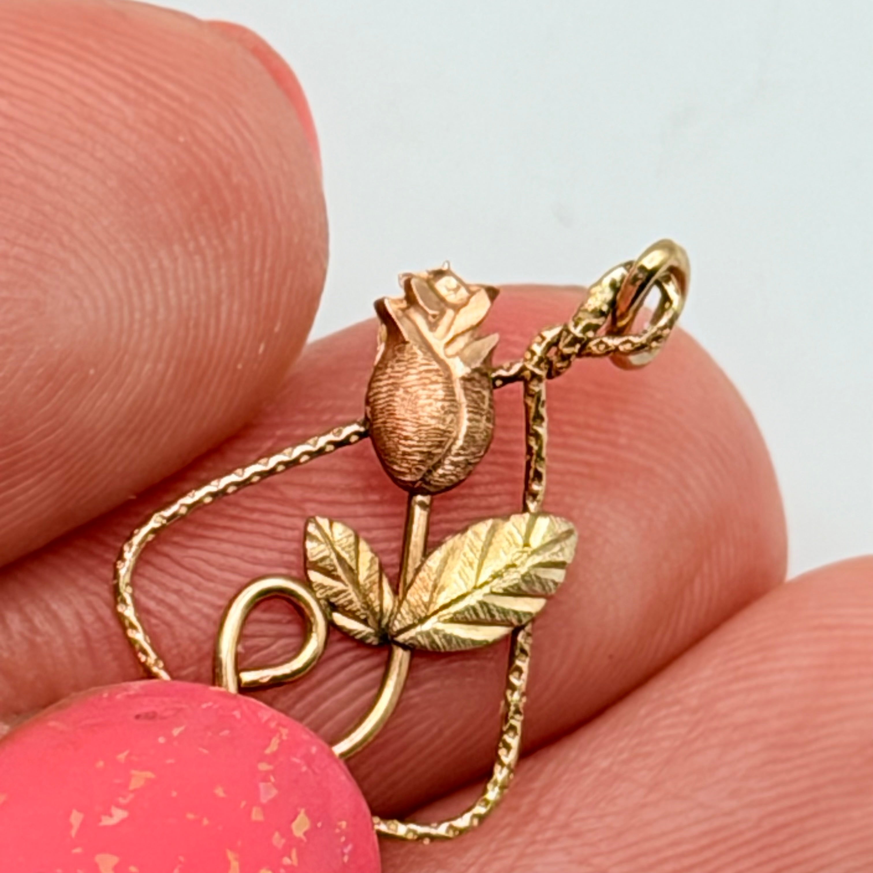 Solid 10K Multi-Color Gold Rose Pendant