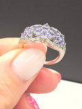BBJ Bangkok Ratnaraj Sterling Silver Ring with Violet Periwinkle and White Cubic Zirconia Cluster Size 6
