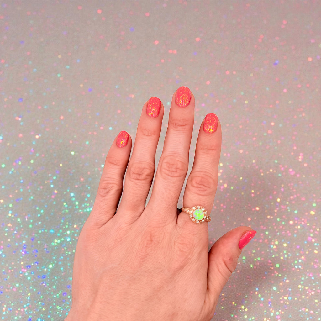 Solid 10K Rose Gold Ring with Round Cut Pink Opal and Diamond Accents Size 7