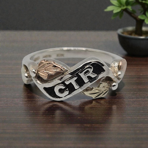 Black Hills Gold CTR 925 Sterling Silver Ring with 12K Gold Leaves, Size 3.75