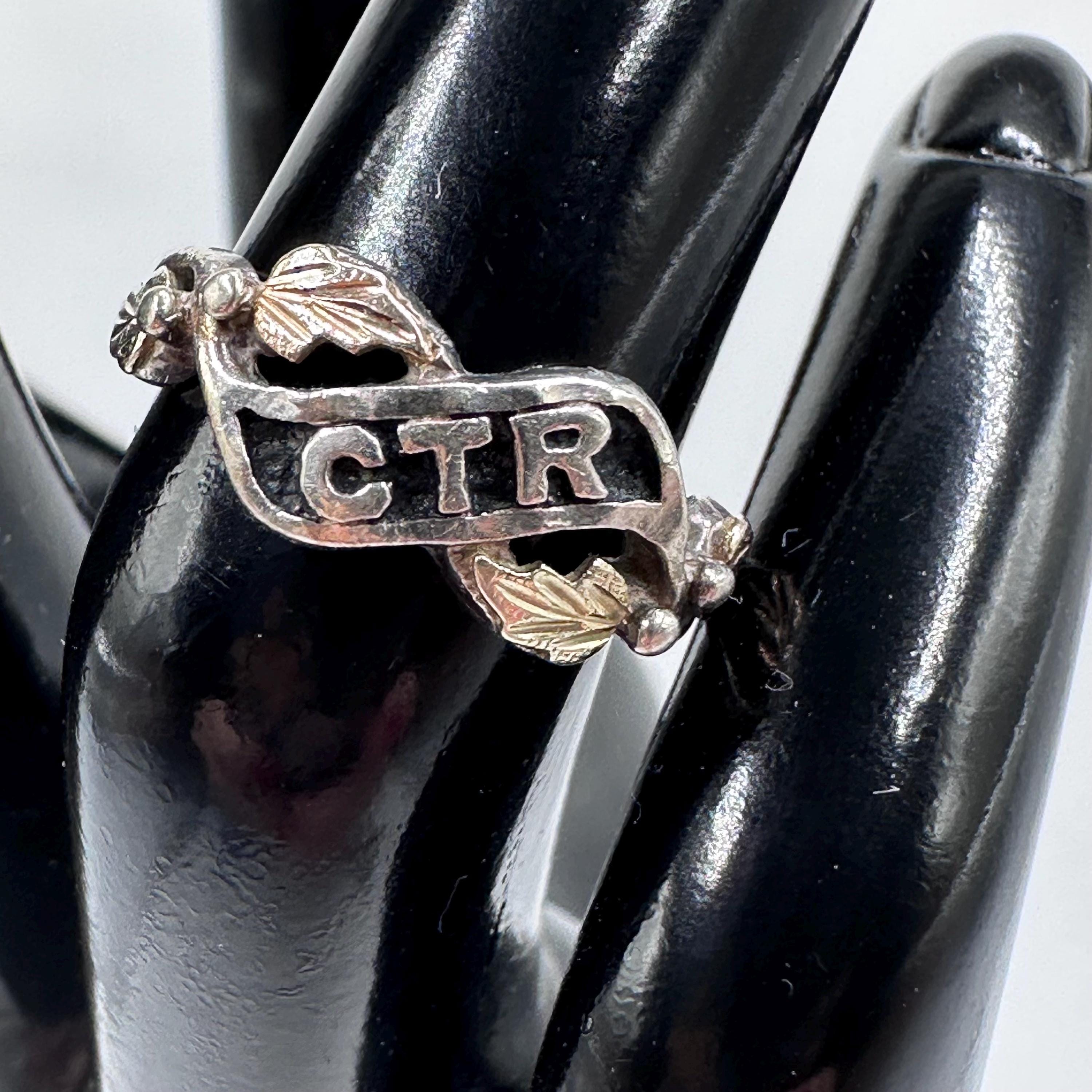 Black Hills Gold CTR 925 Sterling Silver Ring with 12K Gold Leaves, Size 3.75
