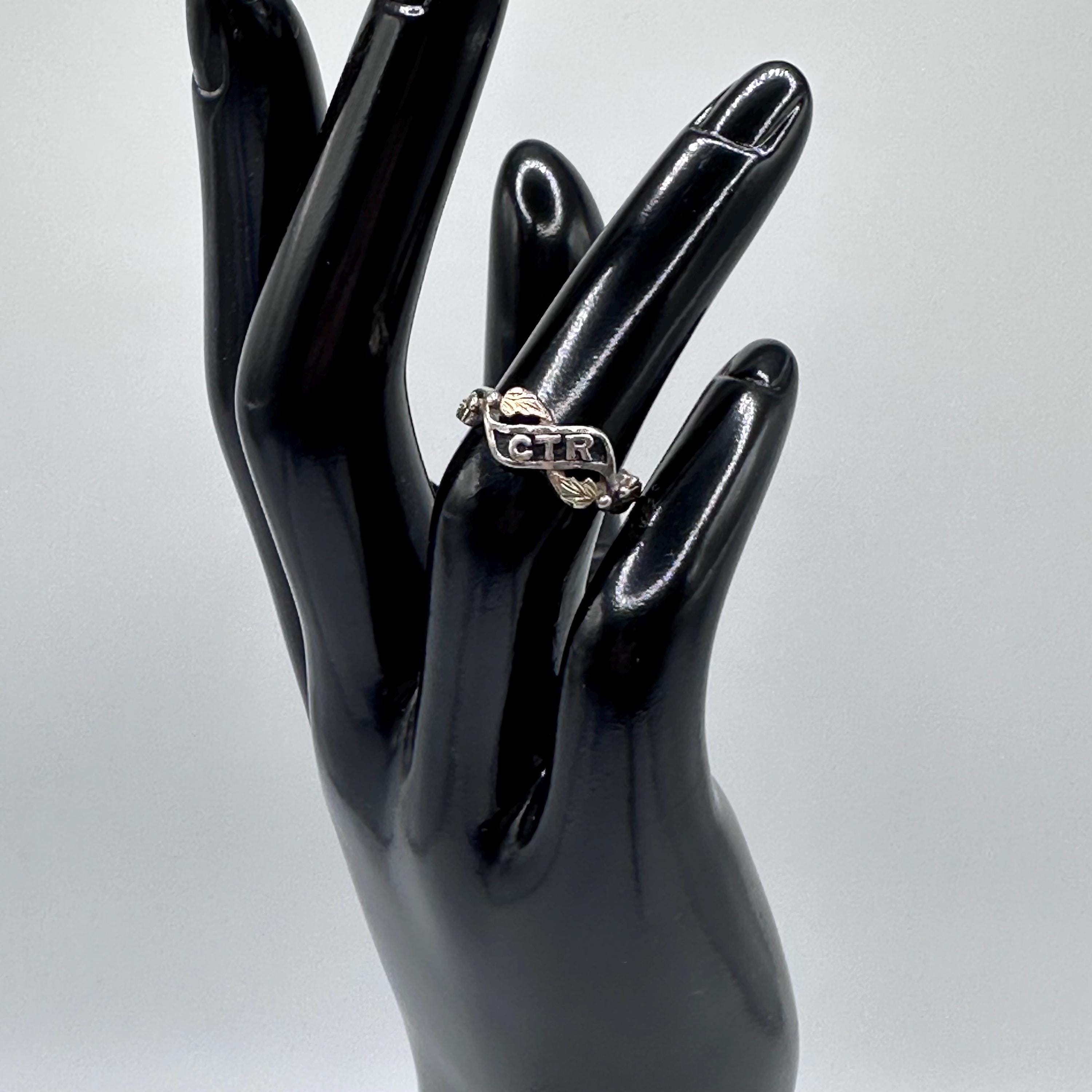 Black Hills Gold CTR 925 Sterling Silver Ring with 12K Gold Leaves, Size 3.75