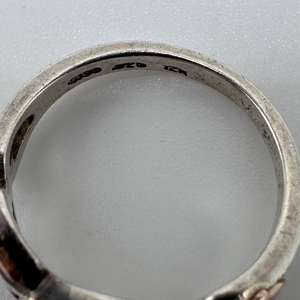 Black Hills Gold CTR 925 Sterling Silver Ring with 12K Gold Leaves, Size 3.75