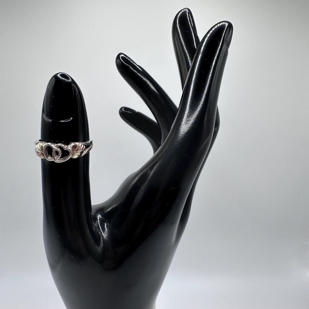 Black Hills Gold Double Heart Ring, Sterling Silver with Solid 12K Gold Accents, Size 5.75