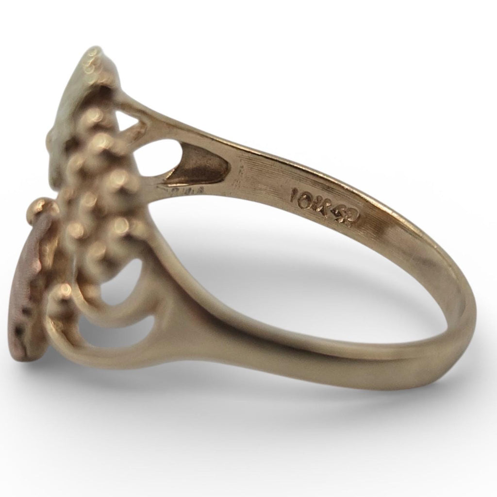 Black Hills Gold Ring, Solid 10K Gold, Tri Color Gold Grape & Leaf Design, Size 6