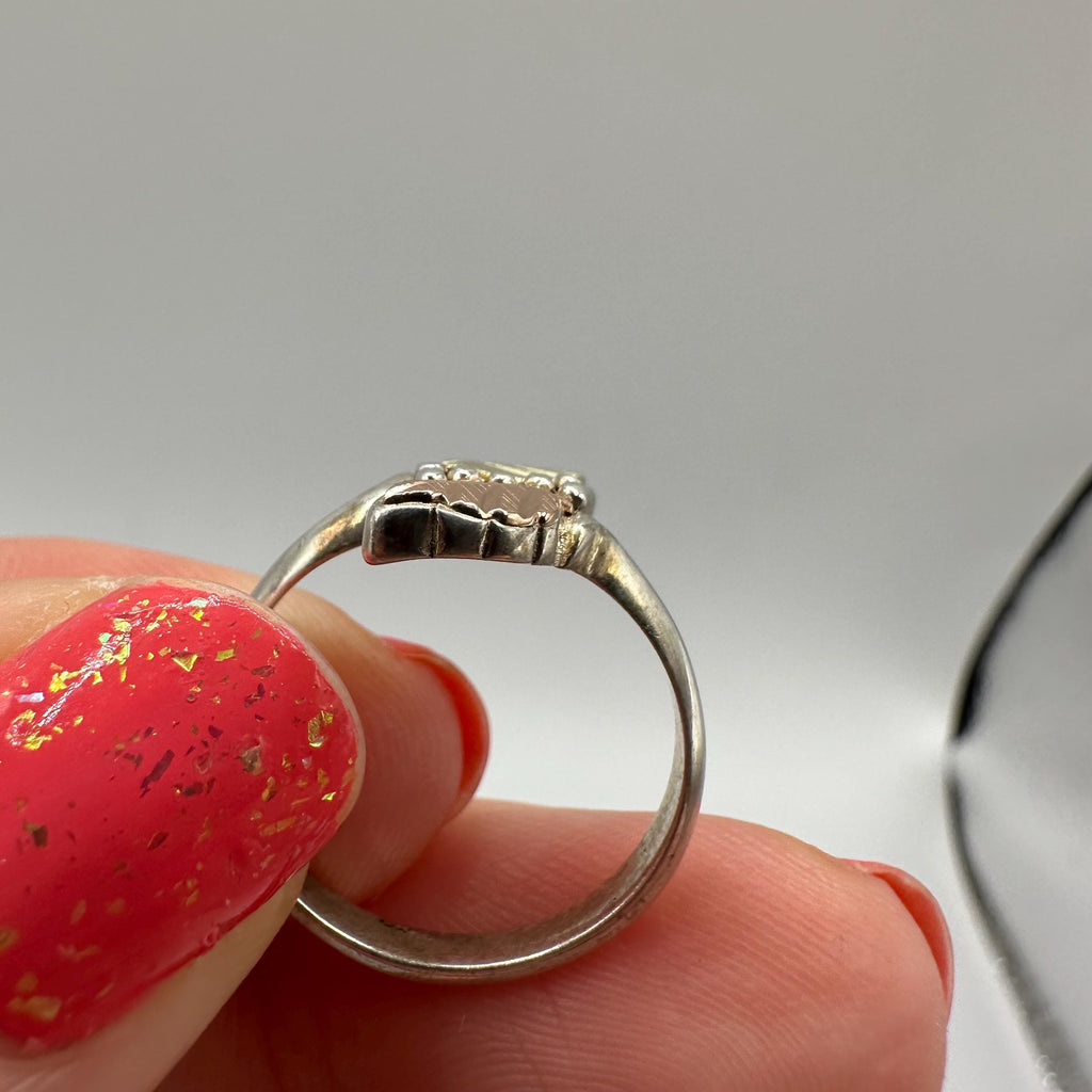 Black Hills Gold Sterling Silver Ring, 12K Solid Gold Leaves, Size 5.75
