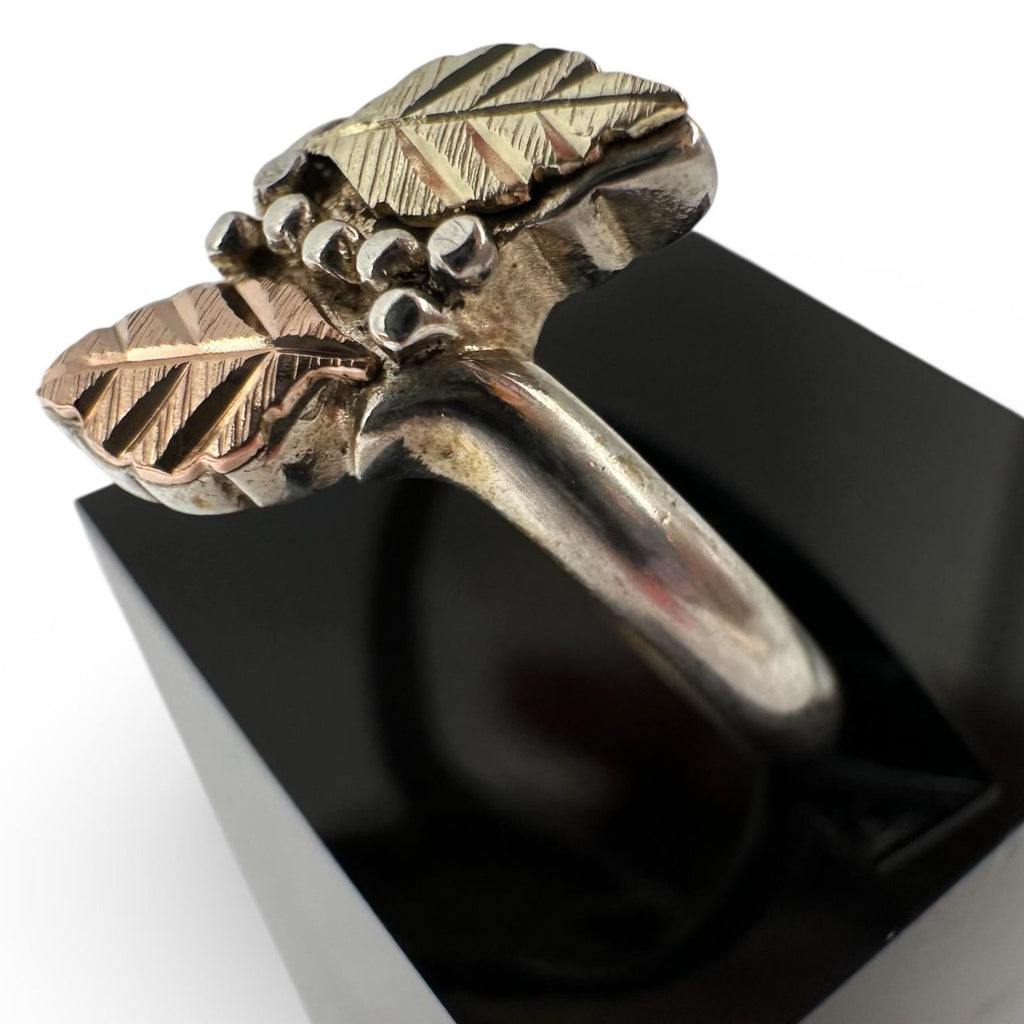 Black Hills Gold Sterling Silver Ring, 12K Solid Gold Leaves, Size 5.75