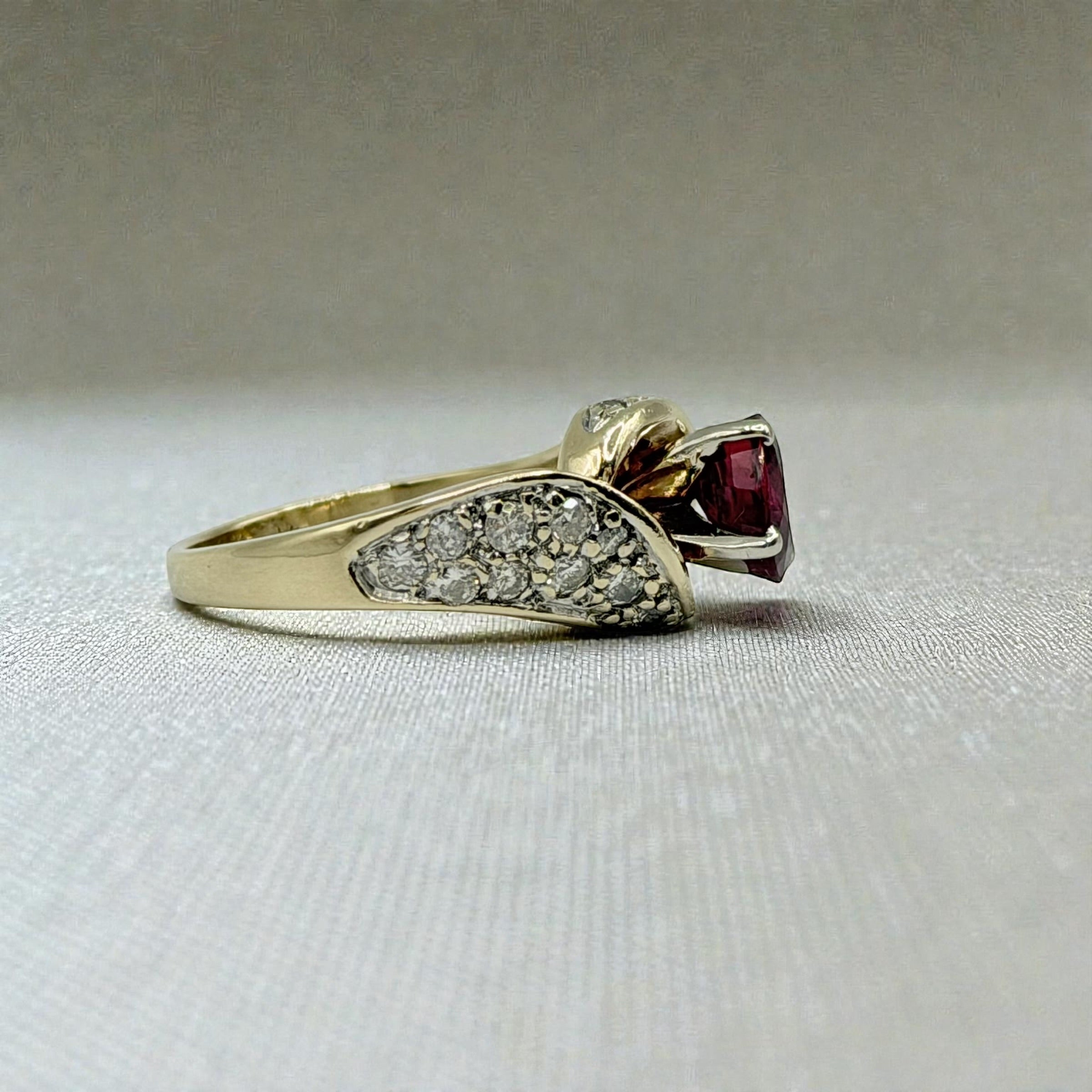 Solid 14K Yellow Gold Ruby Ring with 24 Diamond Accents – Size 5.5