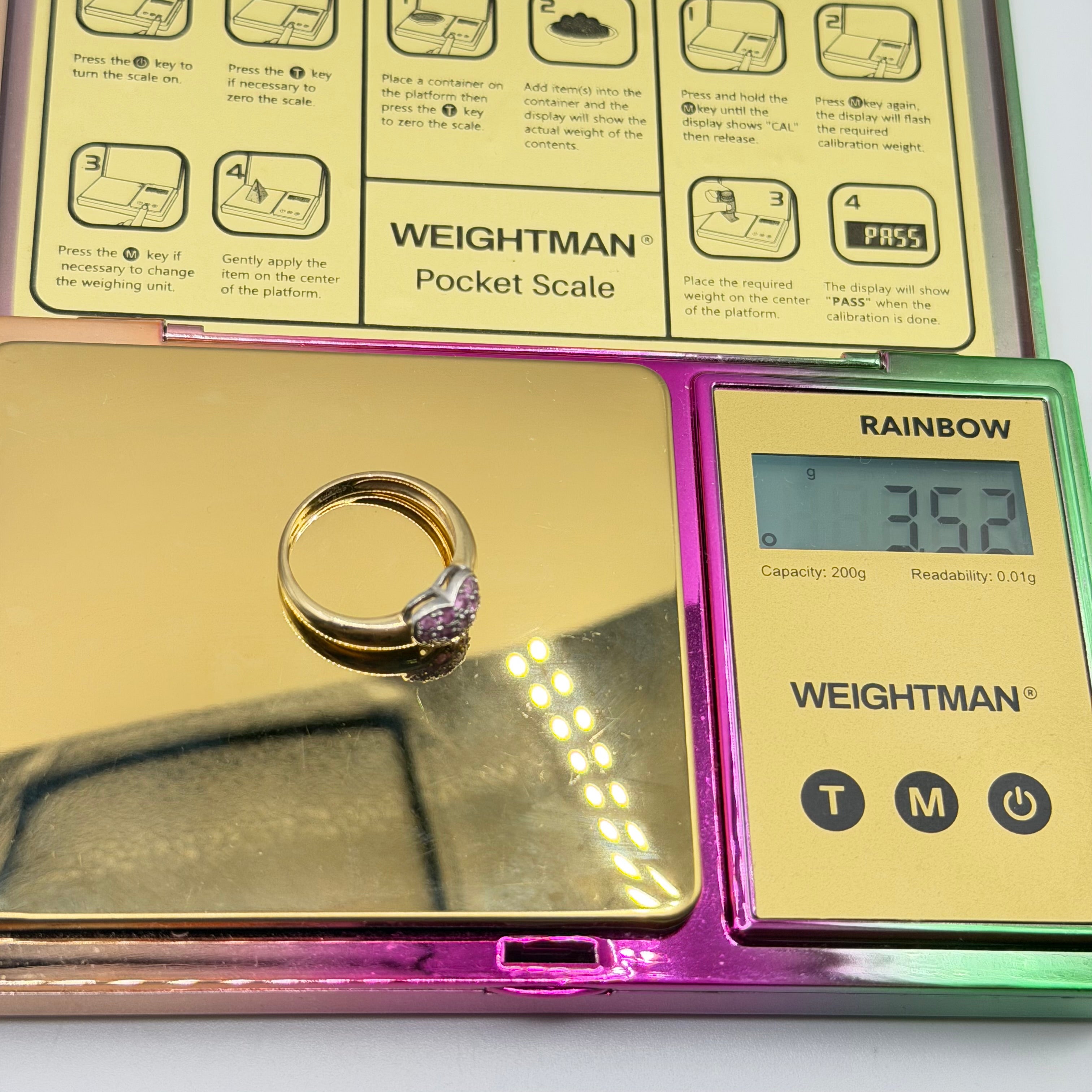 Solid 10K Yellow Gold Ring with Pink Sapphire Heart – Size 6.75