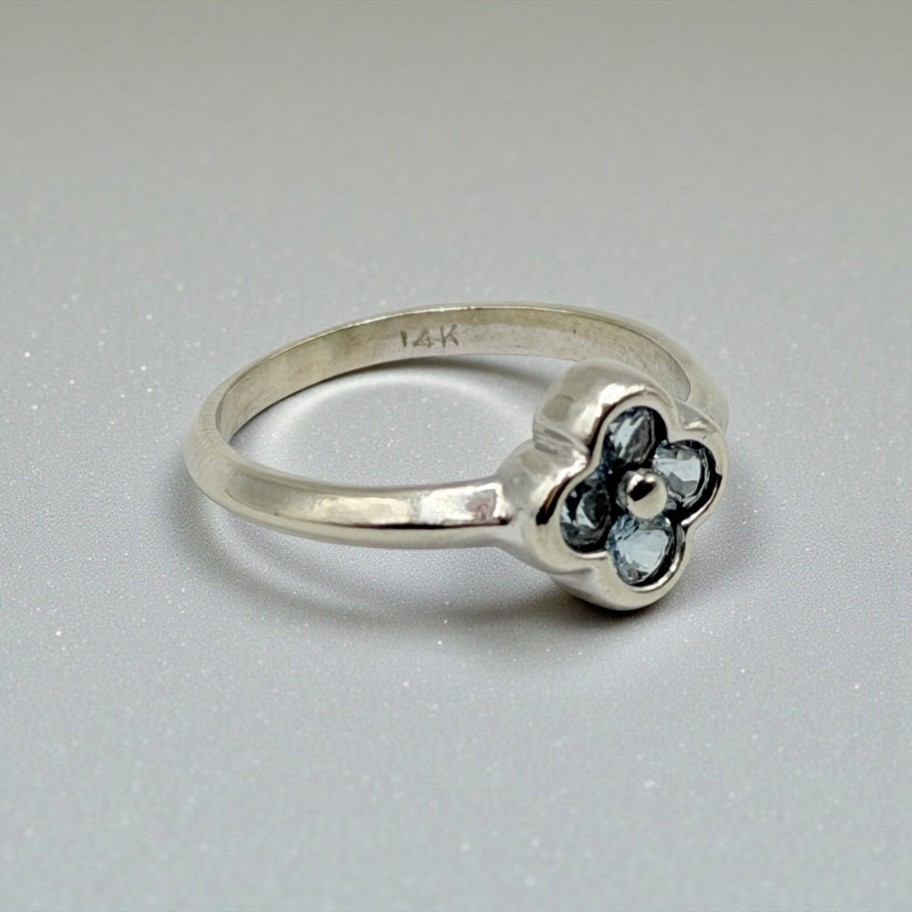 Solid 14K White Gold Blue Spinel Ring – Size 6
