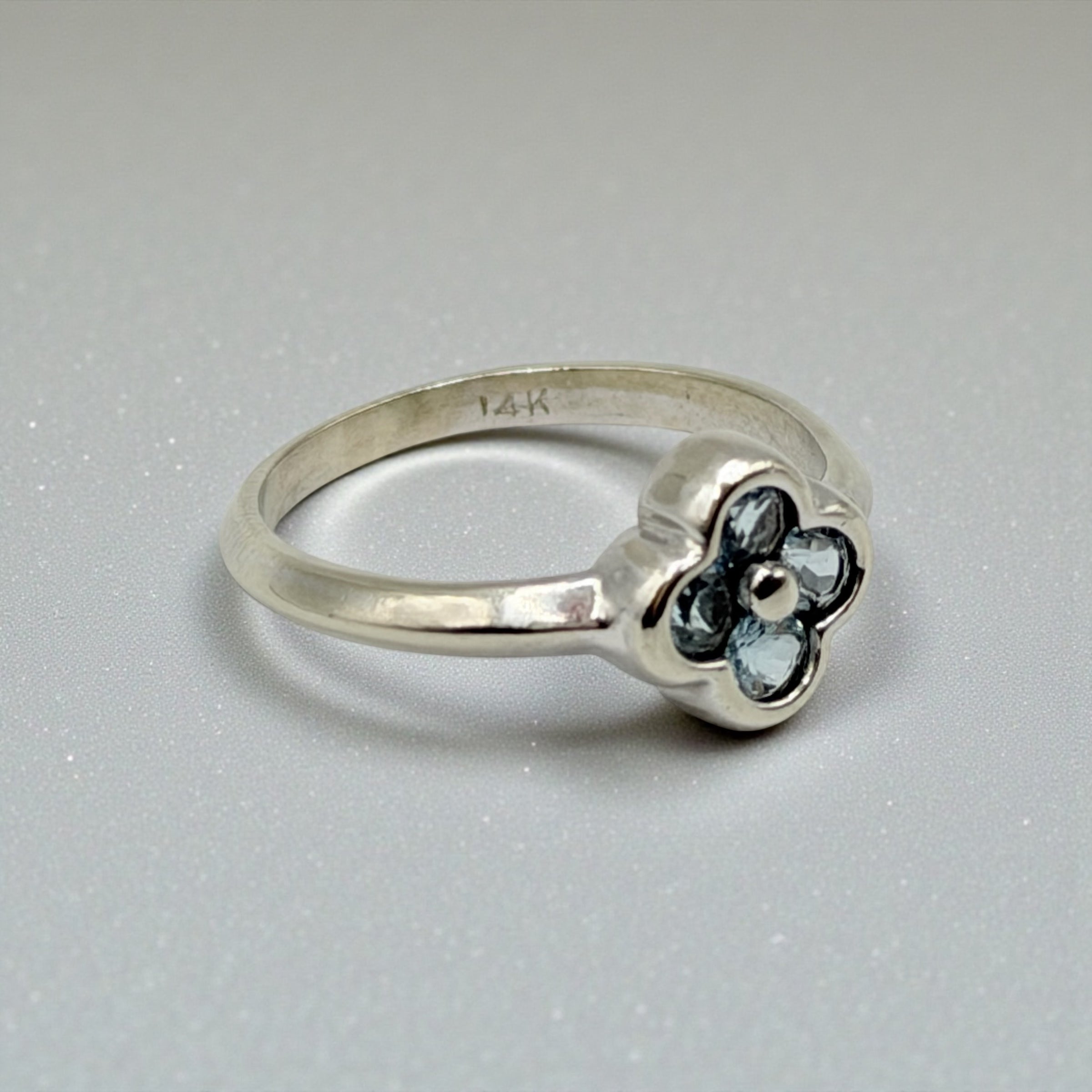 Solid 14K White Gold Blue Spinel Ring – Size 6