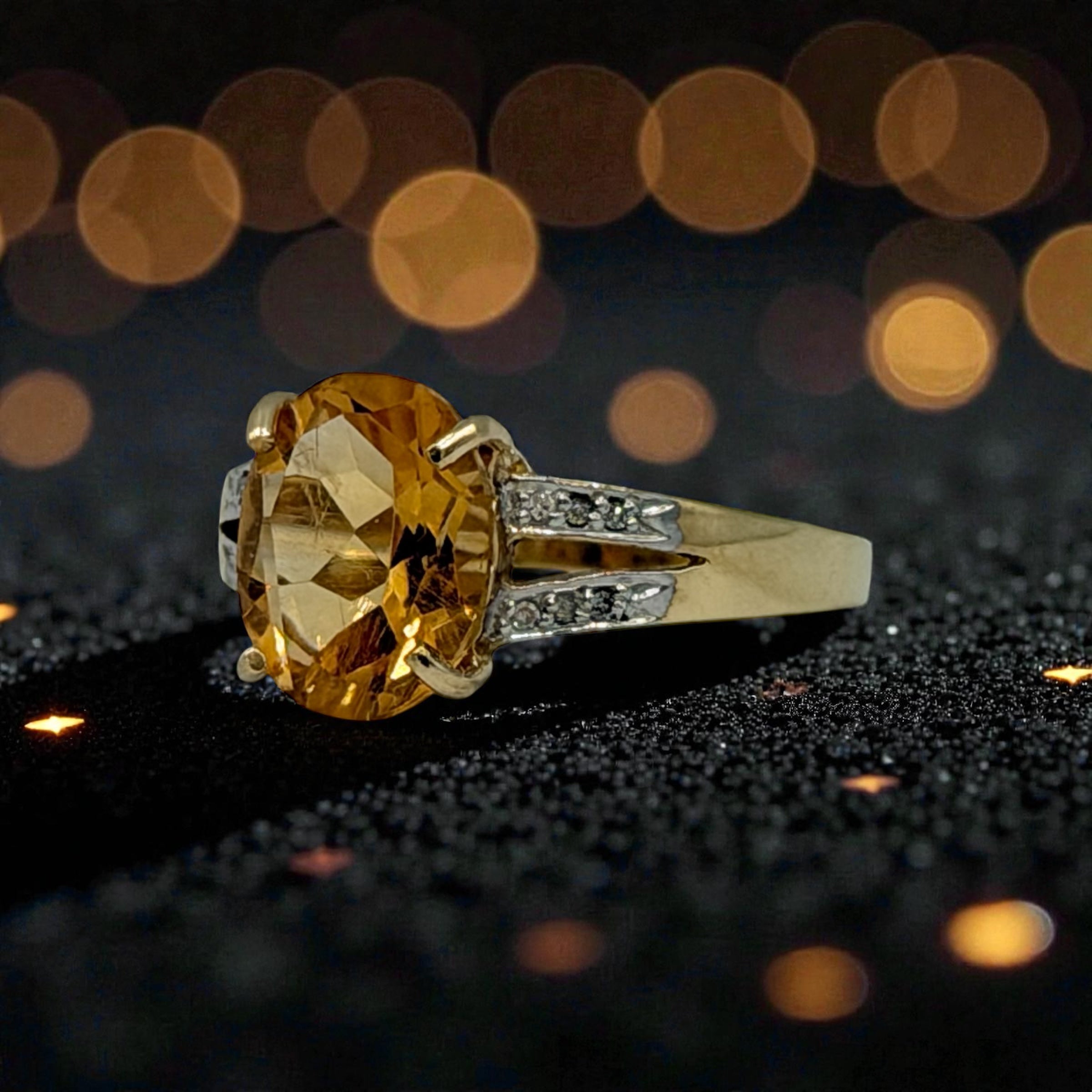 Solid 10K Yellow Gold Ring with Oval Cut Citrine Size 8