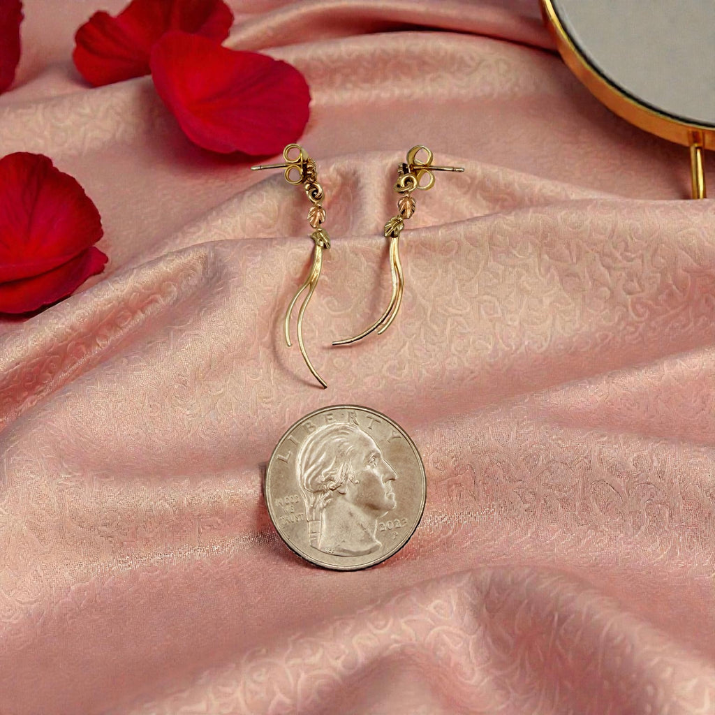 Solid 10K Multi-Color Gold Dangle Earrings with Leaf Accents