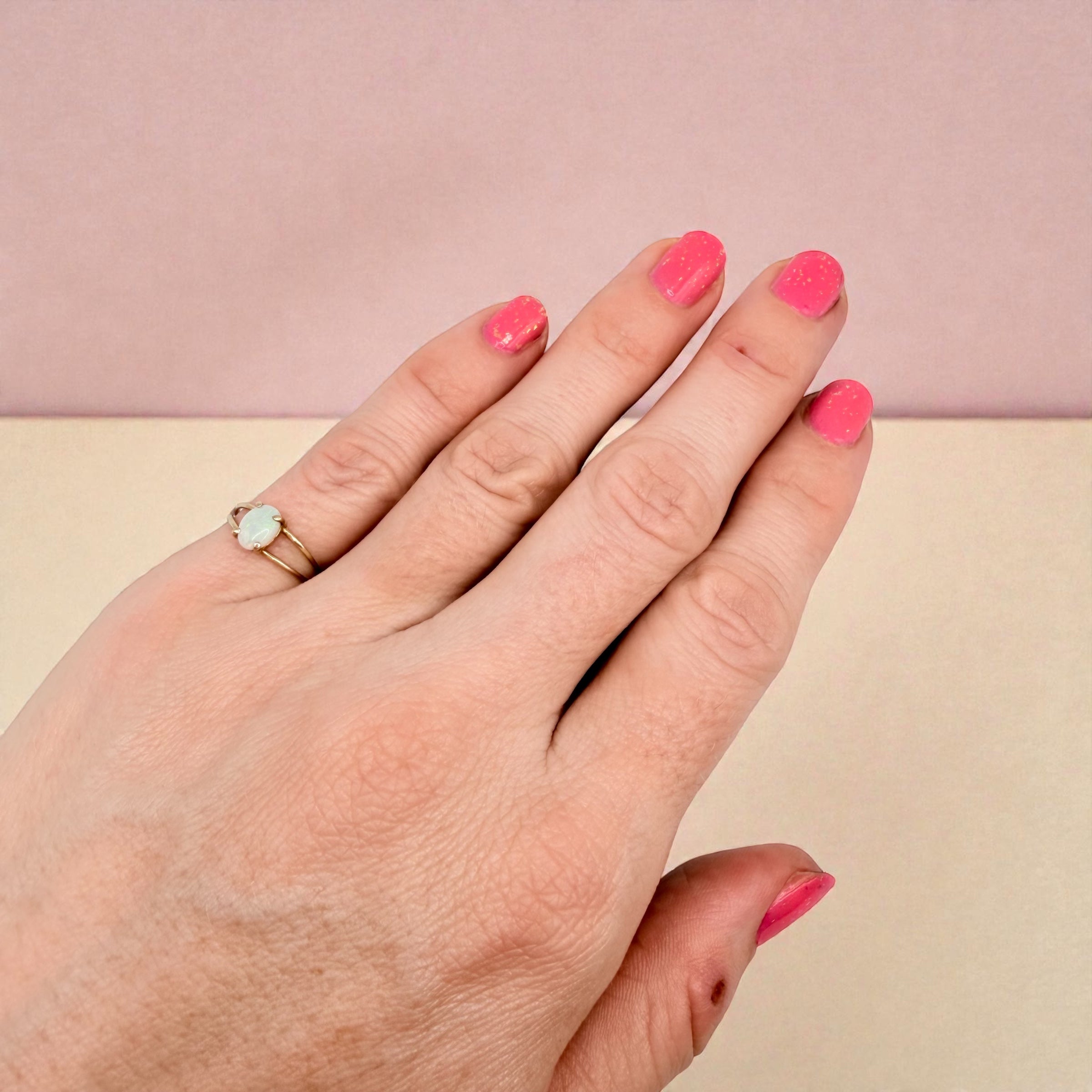 Solid 14K Yellow Gold Ring with Oval Cut Opal Size 5.75