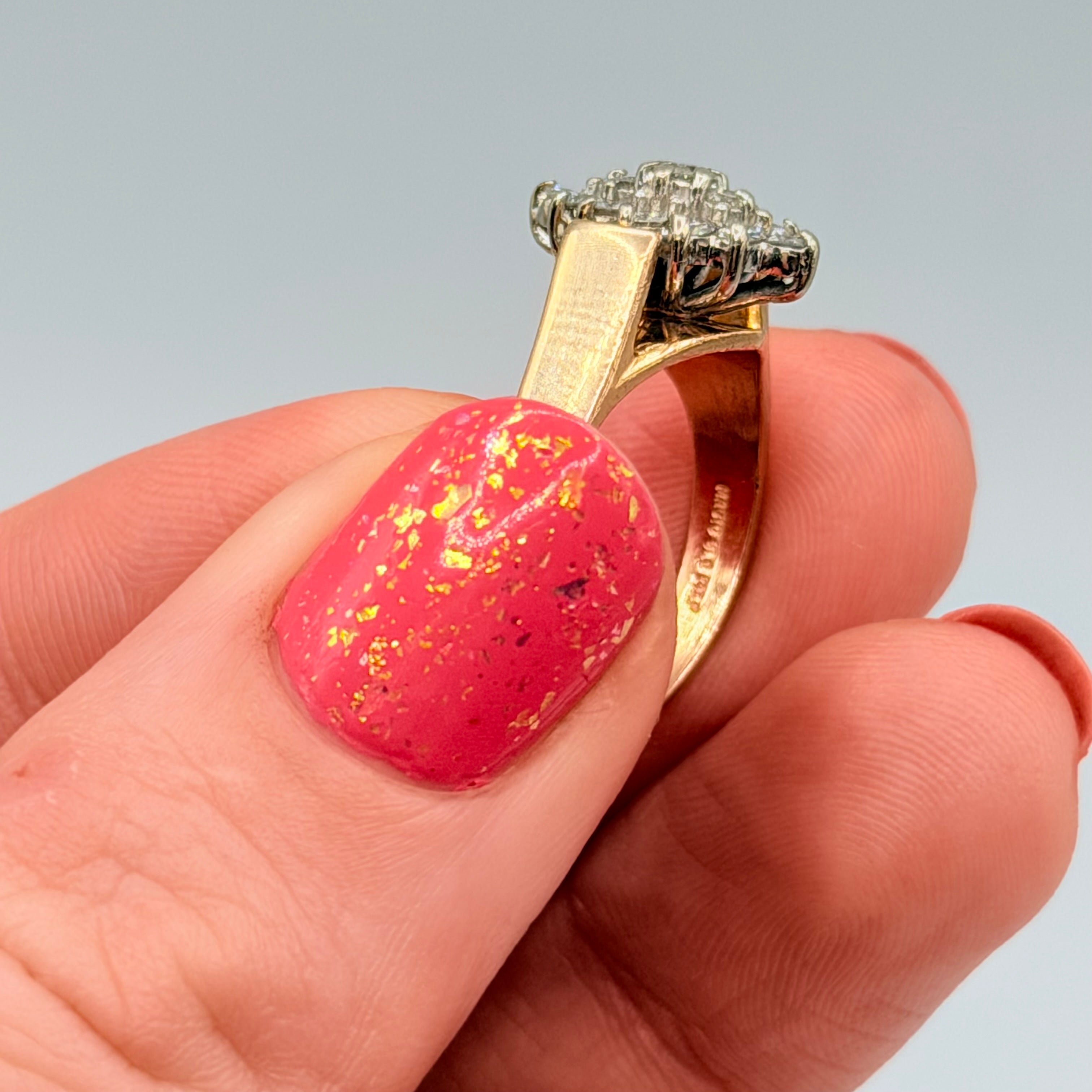 Magic Glo Solid 14KP Yellow Gold Ring with Diamond Cluster – Size 5.25