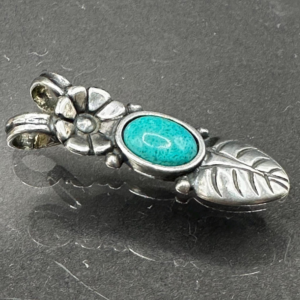 Carolyn Pollack Sterling Silver 925 Feather Flower and Turquoise Stone Native American Necklace Pendant