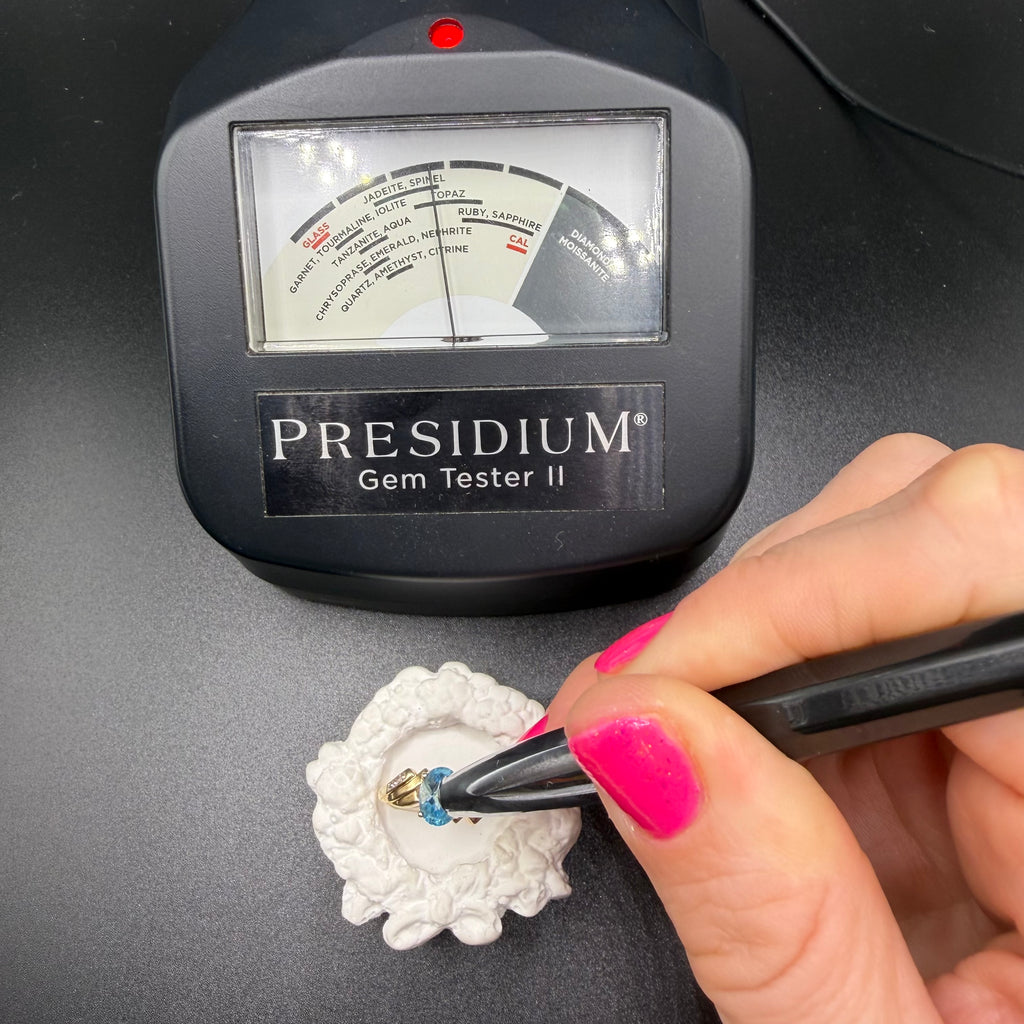 Solid 10K Yellow Gold Ring with Oval-Cut Blue Topaz & Diamond Accents Size 7